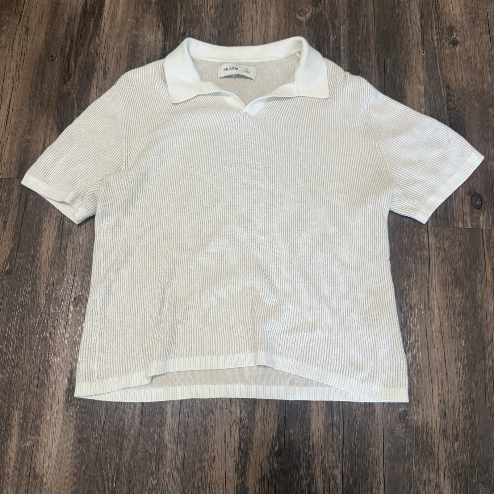 Hollister Boxy Sweater polo Shirt SZ.M Rib Knit Johnny Collar Cream