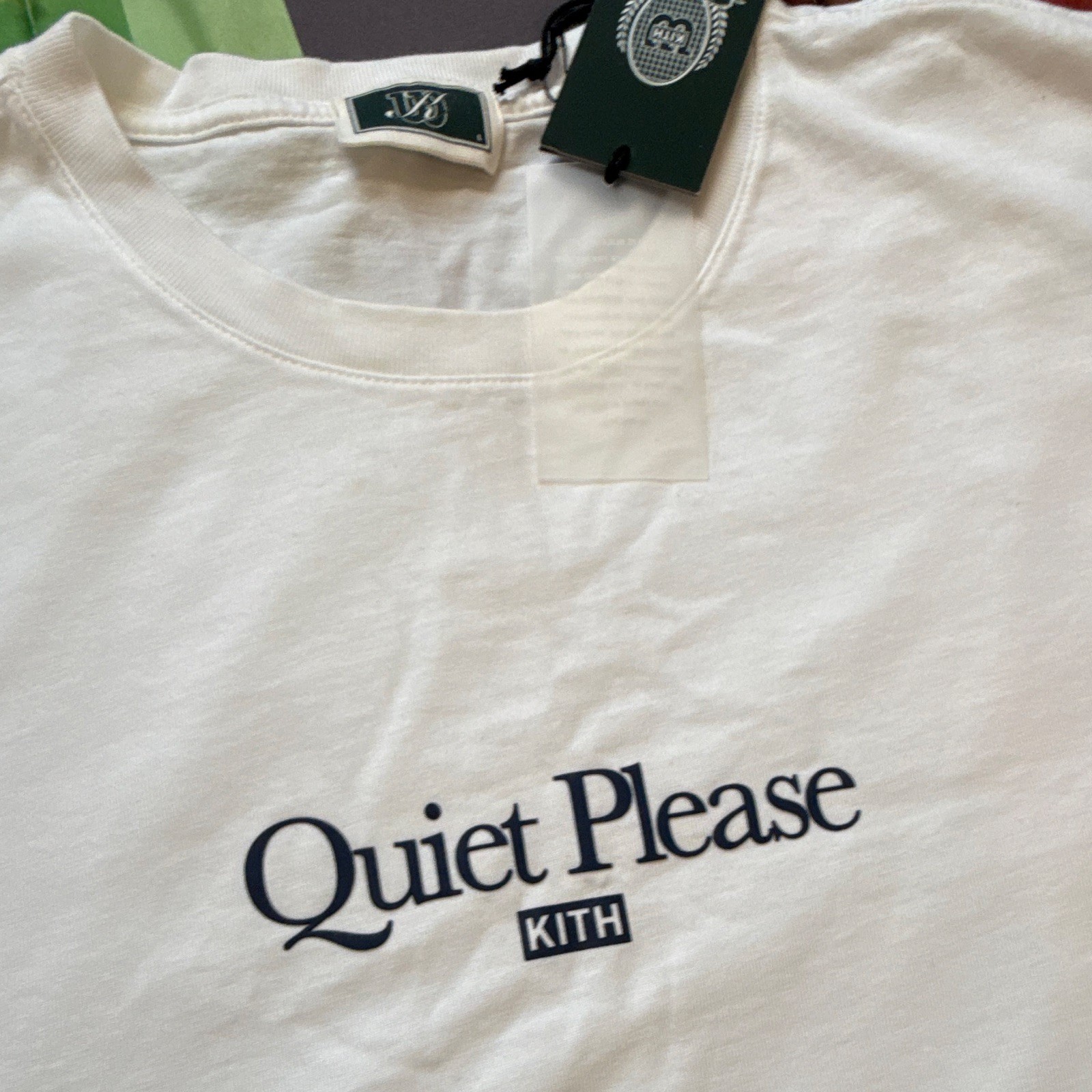 KITH Quiet Please Graphic Logo White Cotton Jersey Crew Neck Tee – L