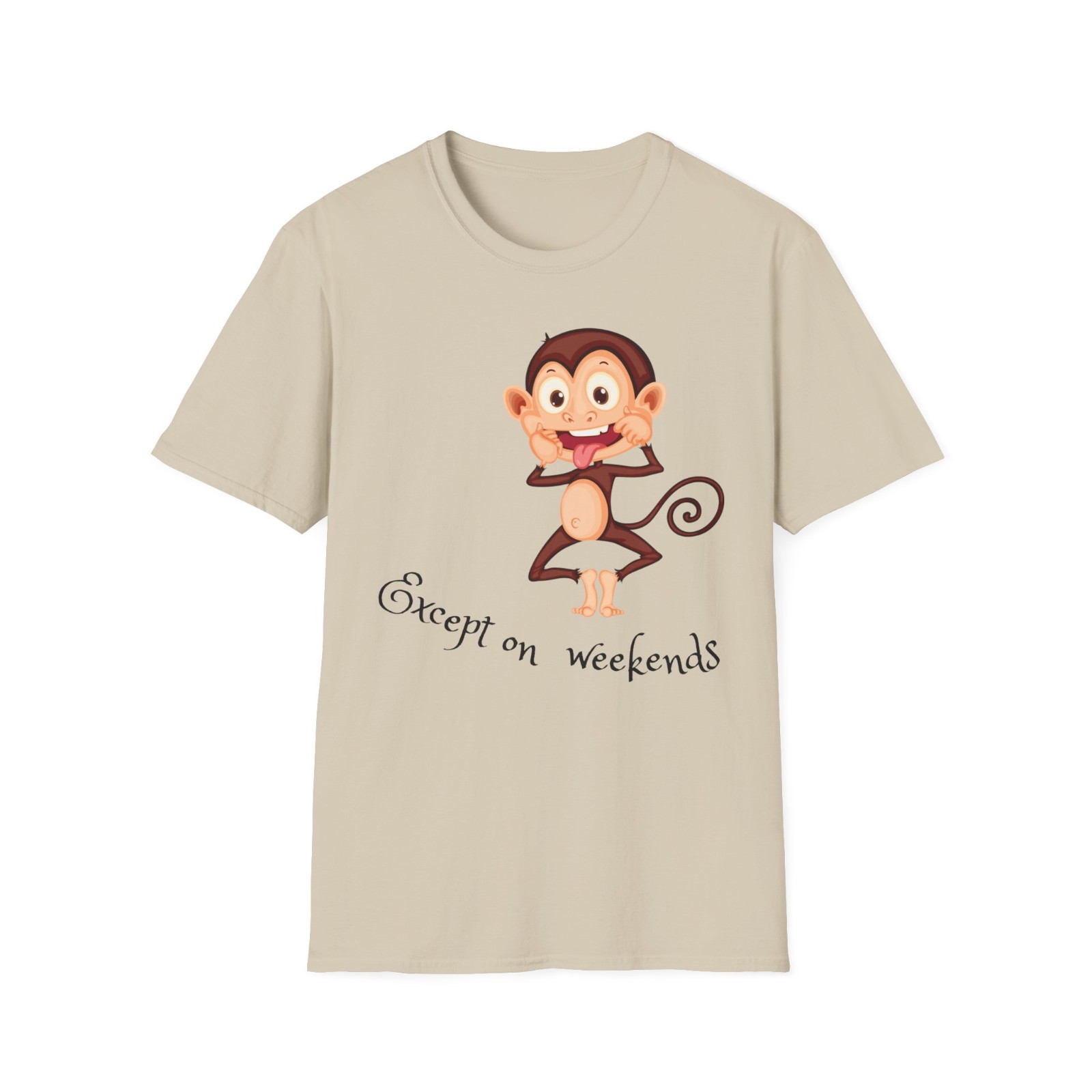 Funny Monkey T-Shirt Except On Weekends Graphic Tee Sarcastic Humor Unisex Shirt