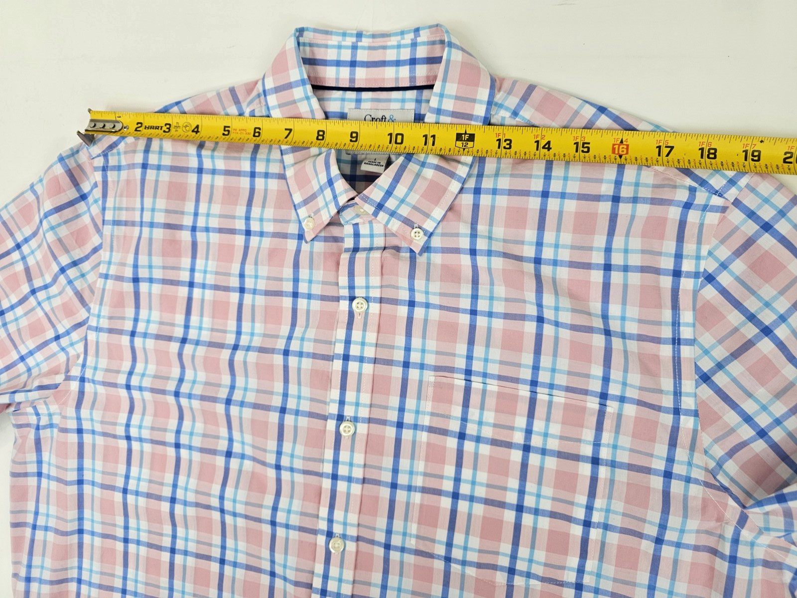 Croft & Barrow Easy Care OEKO TEX 100 Button Shirt Men L – Pink / Blue Plaid EUC