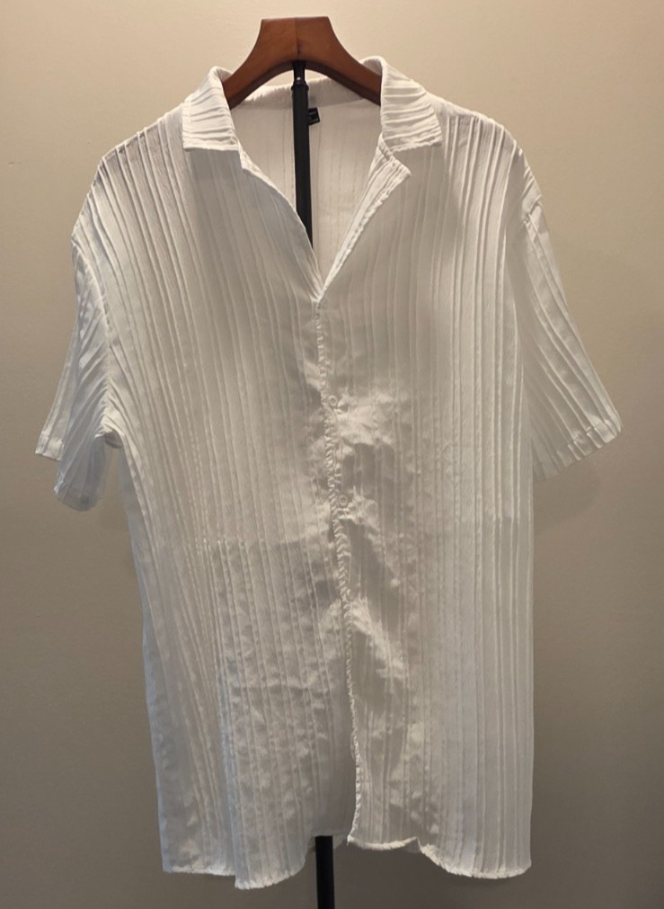Manfinity Men White Short Sleeve Button Down Shirt XL Casual Woven Solid Beach