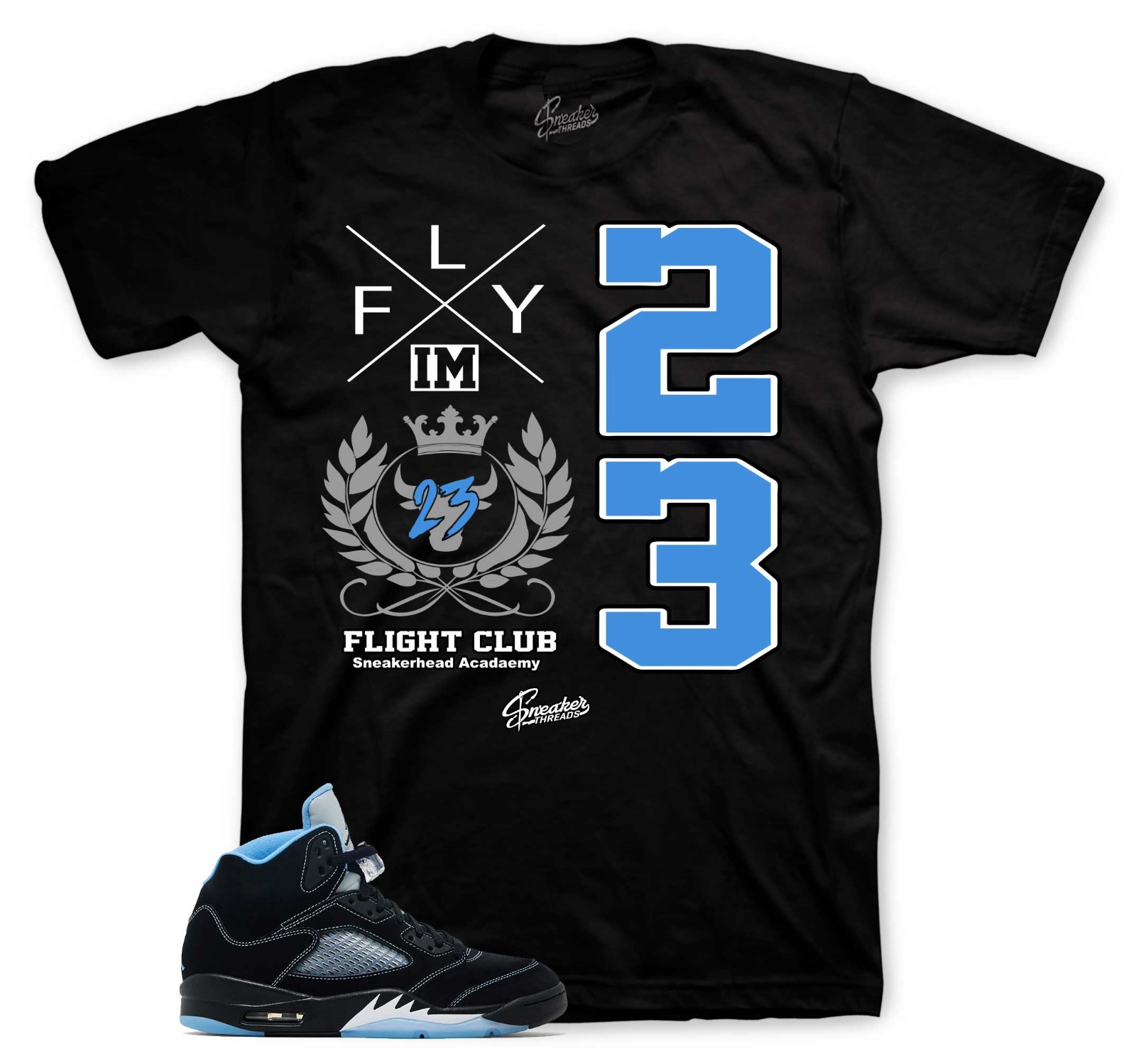 T-Shirt To Match Jordan 5 Black Carolina Shoes – Flight Crest Tee