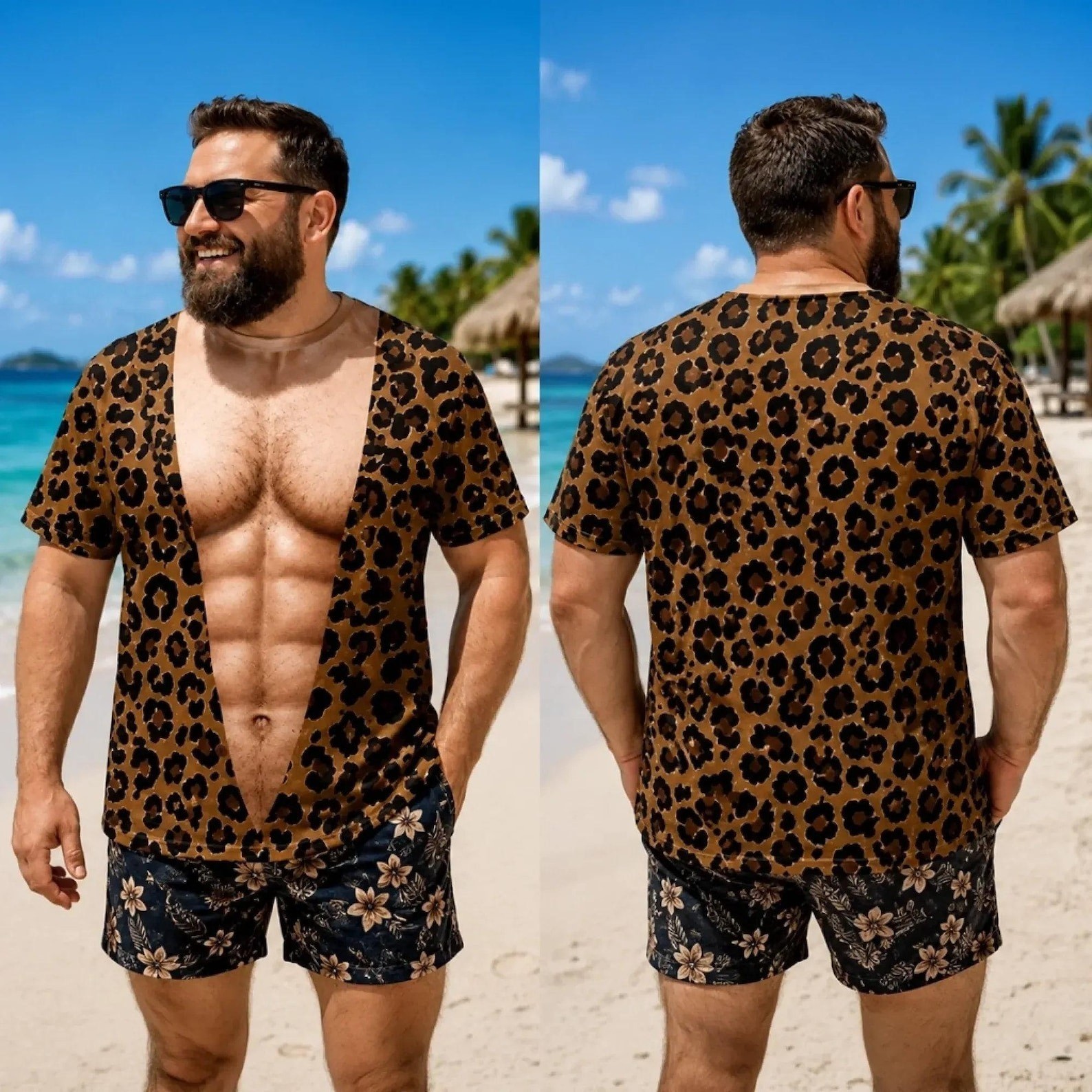 Custom Funny Summer Vacation 3D T-shirt Leopard pattern Shirt