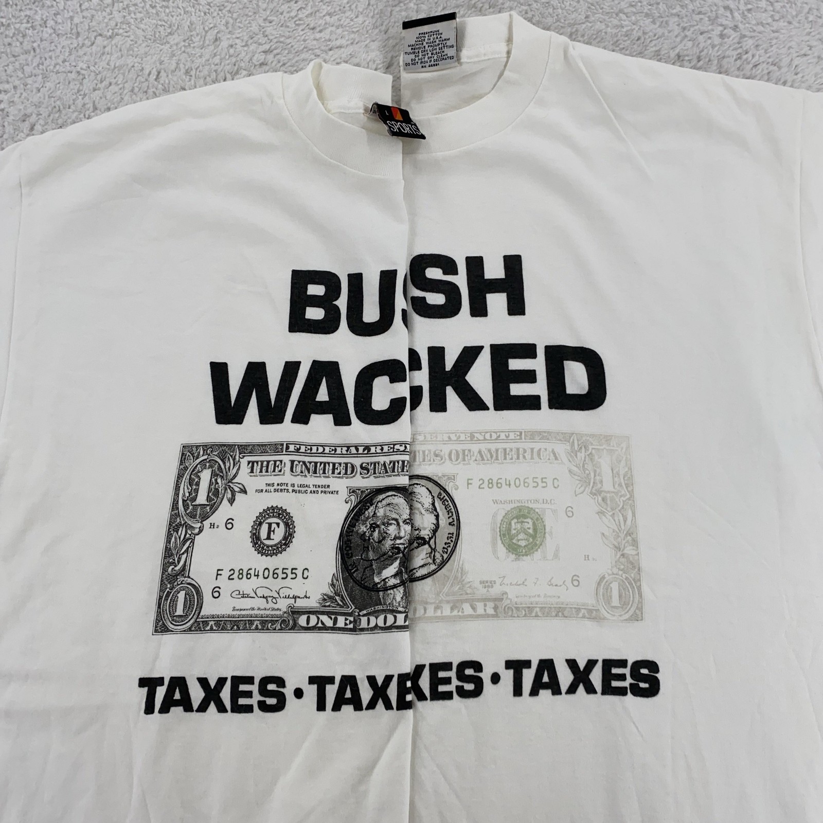 Vtg 90s Heat Color Changing Bush Whacked Taxes T-Shirt L George Money Political