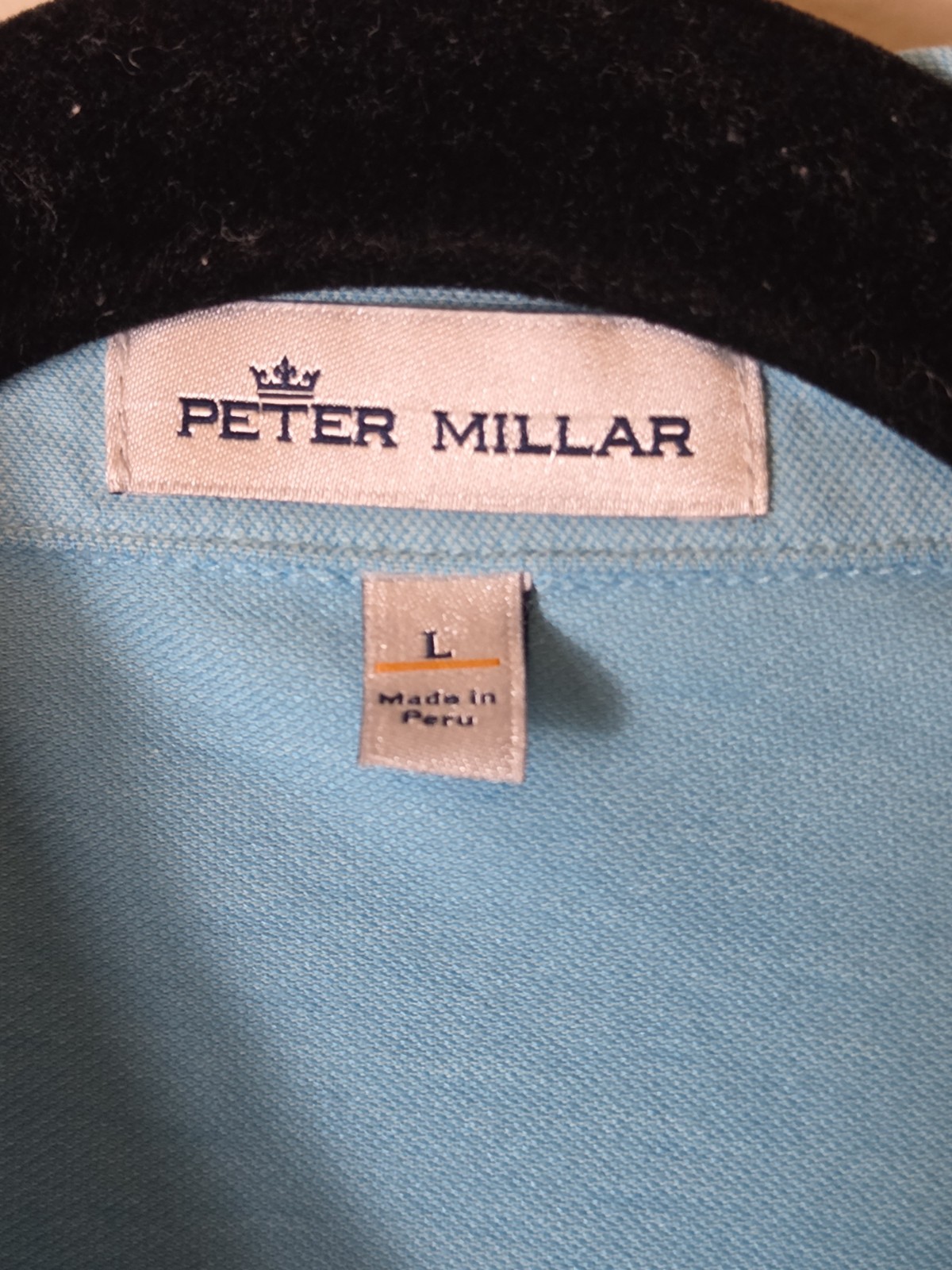 Peter Millar Polo L Solid Blue Knit Cotton Polyester Spandex Blend