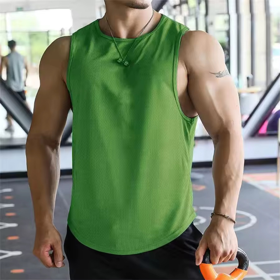 2024 new Men Tank Tops Sleeveless Shirt Polyester Mesh Material Quick Dry Breath