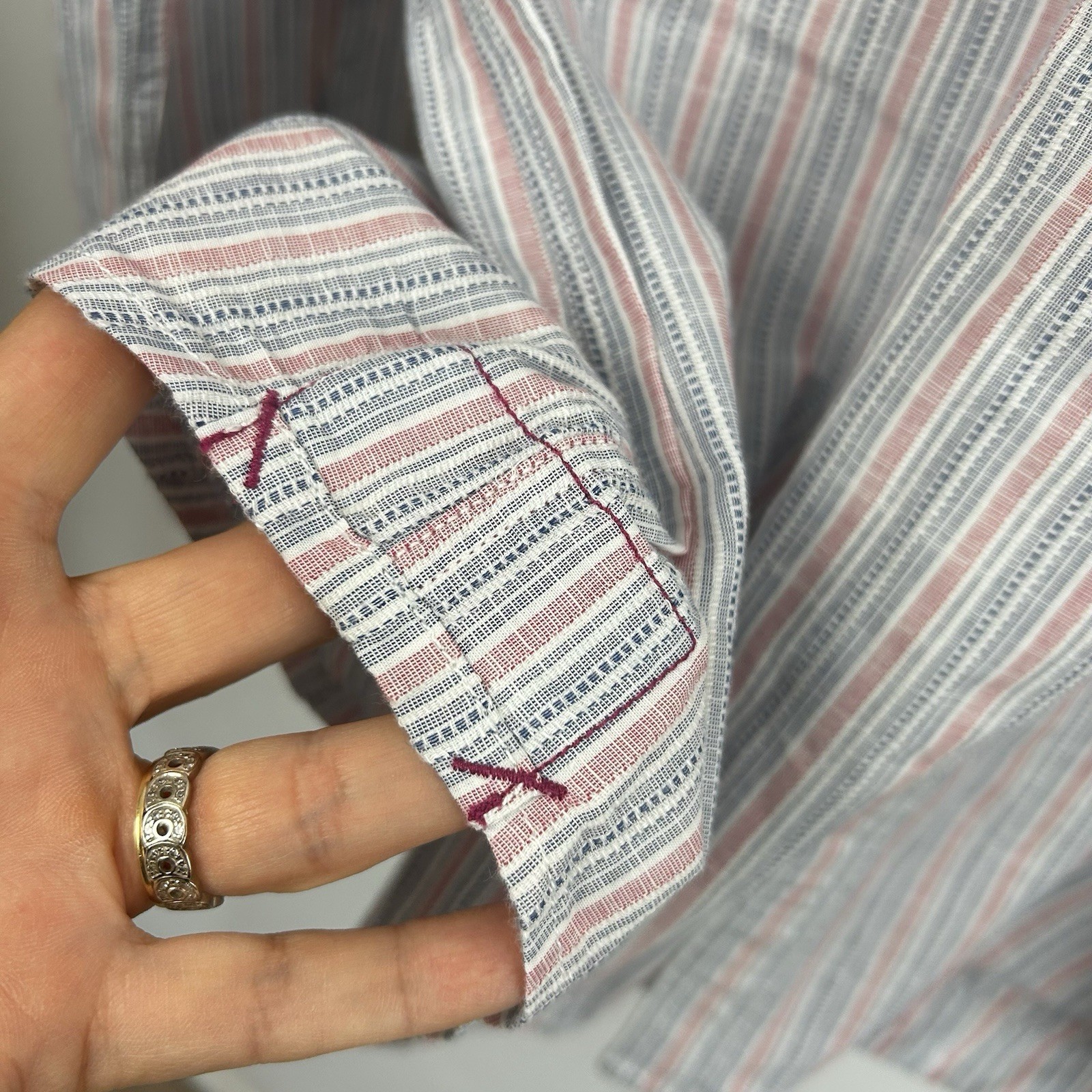 White Stuff Men’s Shirt Size L Blue Pink Striped Cotton Long Sleeve Casual