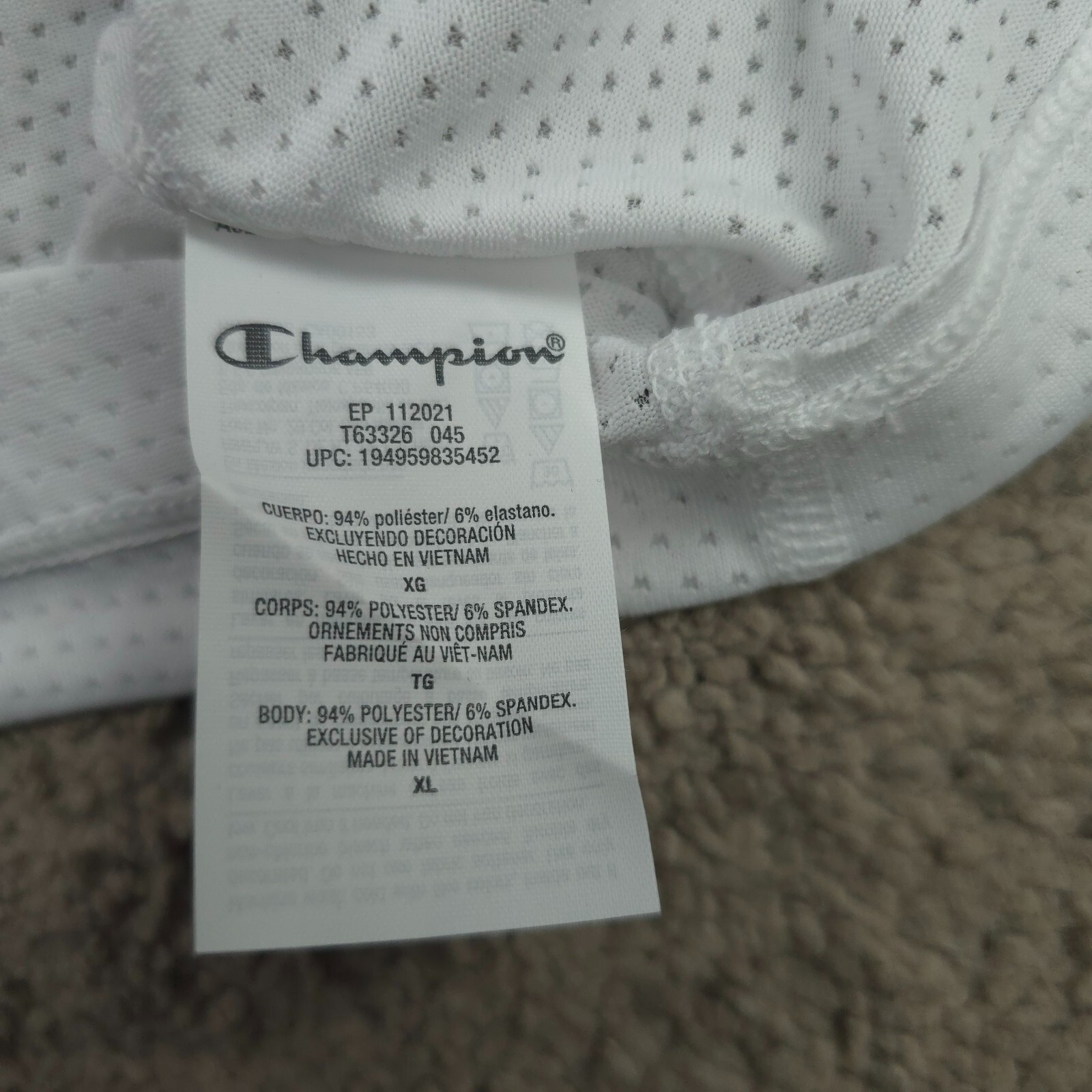 Champion Authentic Athletic Wear Men Crew Neck Short Sleeves T-Shirt XL White