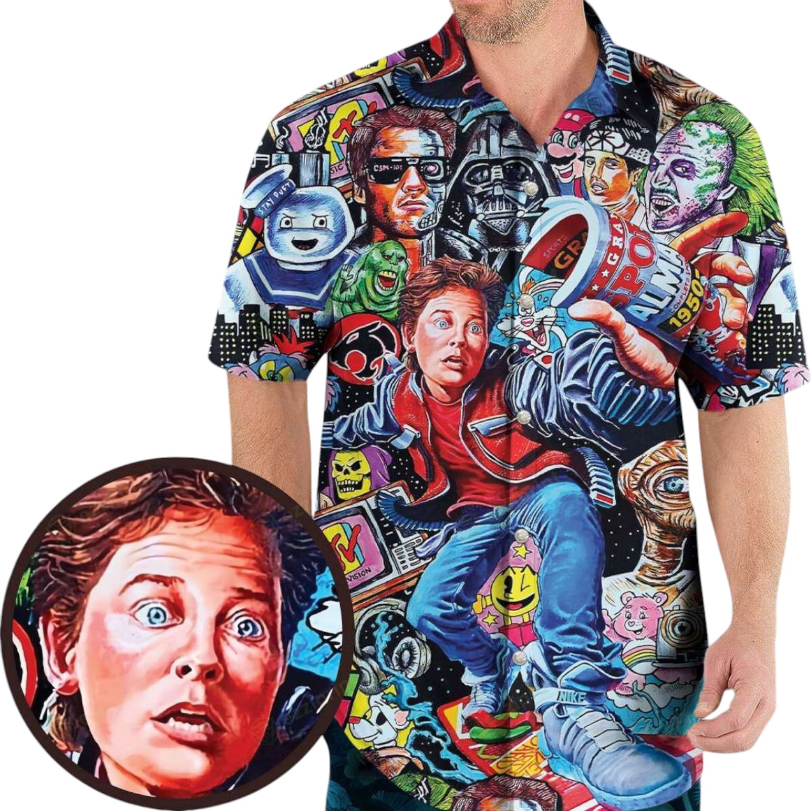 Back To The 80s Pop Culture 80s Movies Characters Hawaiian Shirt Fun and Stylish
