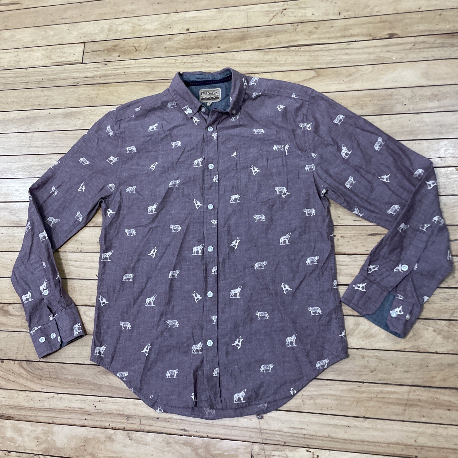 Free Nature Animal Wolf Print Button Shirt Men S Soft Purple AOP Long Sleeve