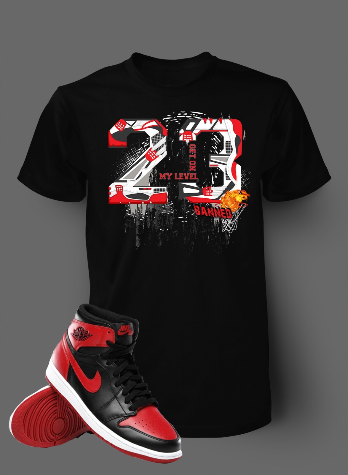 Men 23 Banned 8XL Big Tall Get on My Level Tee Shirt Greystone Streetwear Hip T