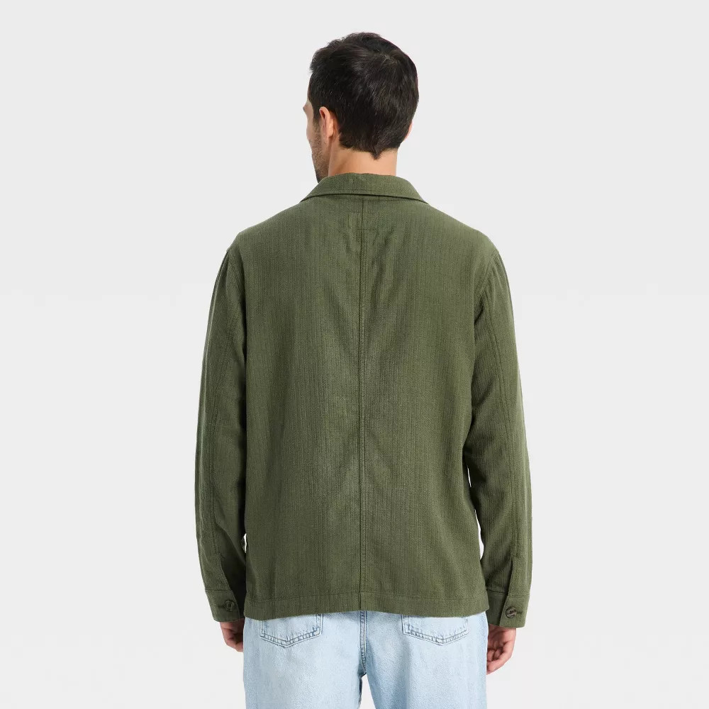 Men Long Sleeve Collared Button-Down Shirt – Goodfellow & Co Dark Green