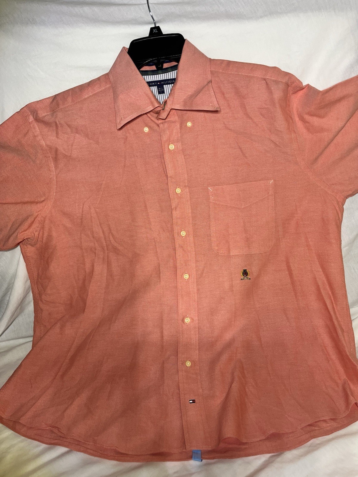 Tommy Hilfiger Men’s Orange Cotton Solid Dress Shirt Pockets 16.5 32-33