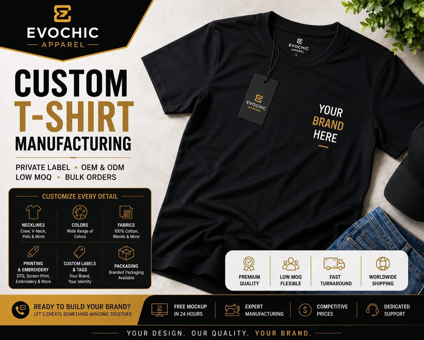 Custom T Shirt Manufacturer OEM Private Label Low MOQ Bulk Orders Made to Order