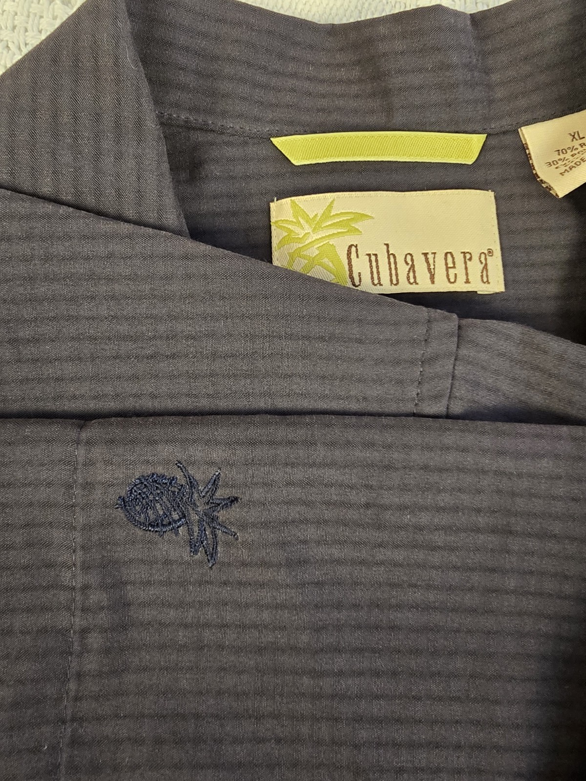 Cubavera Men’s XL Solid Gray Short Sleeve Button-Up Pockets Woven Rayon Blend