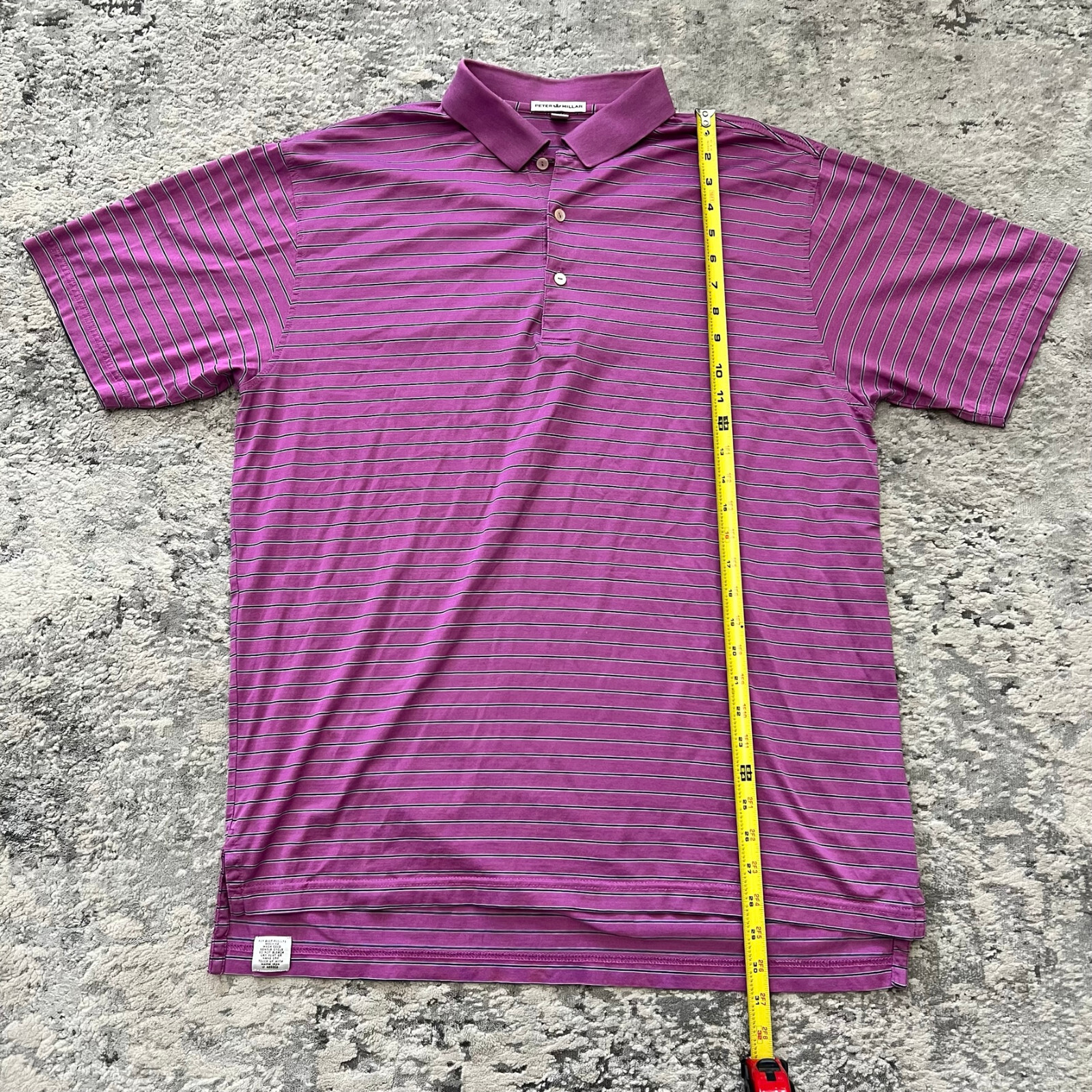Peter Millar Polo Shirt Men L Purple Striped Short Sleeve Stretch Summer Comfort