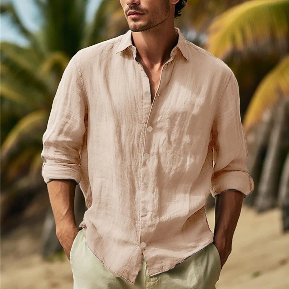 Men’s Cotton Linen Shirt Casual Lightweight Breathable Summer Shirt