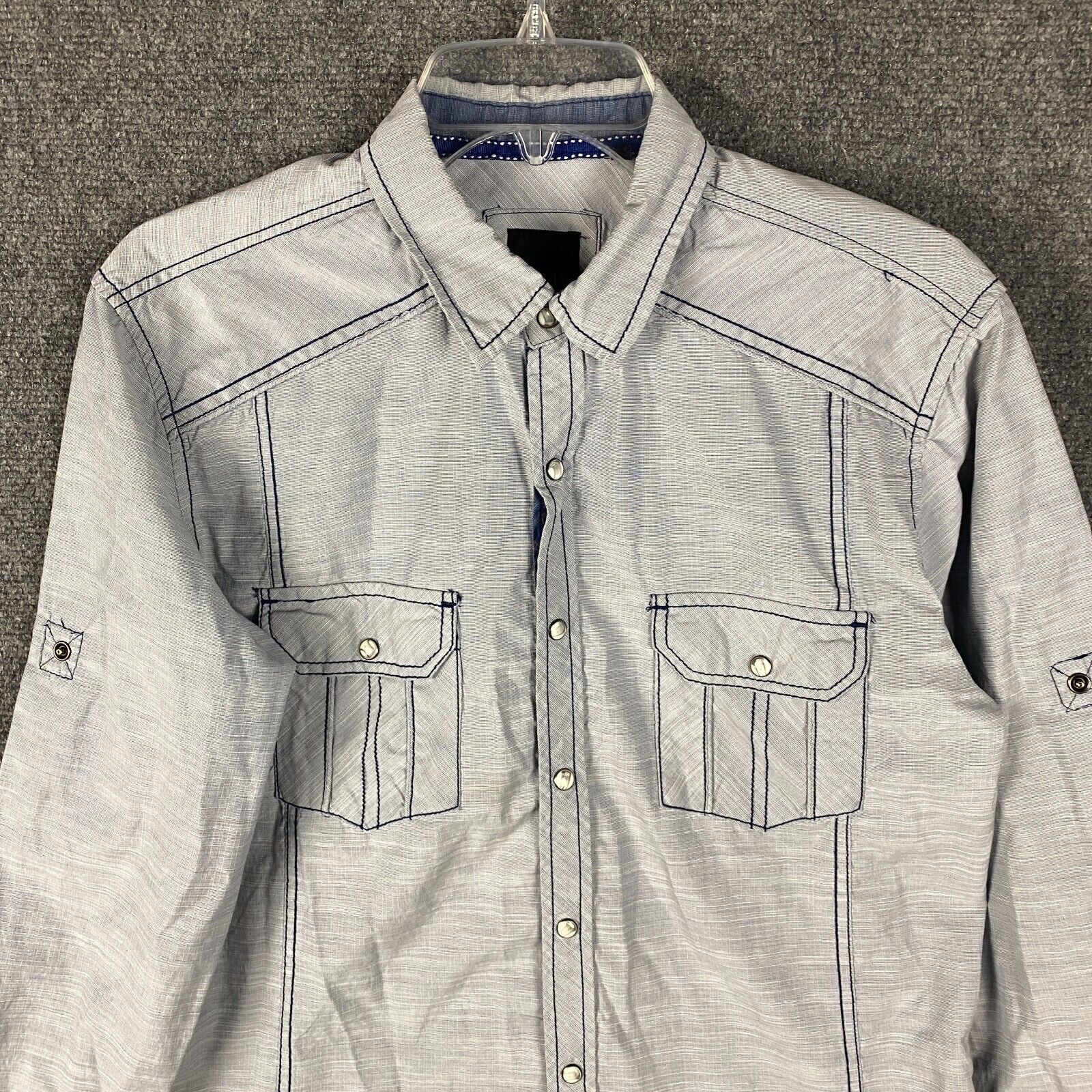 Various Artists Pearl Snap Shirt Men’s Medium Long Sleeve Gray Cotton Blend M