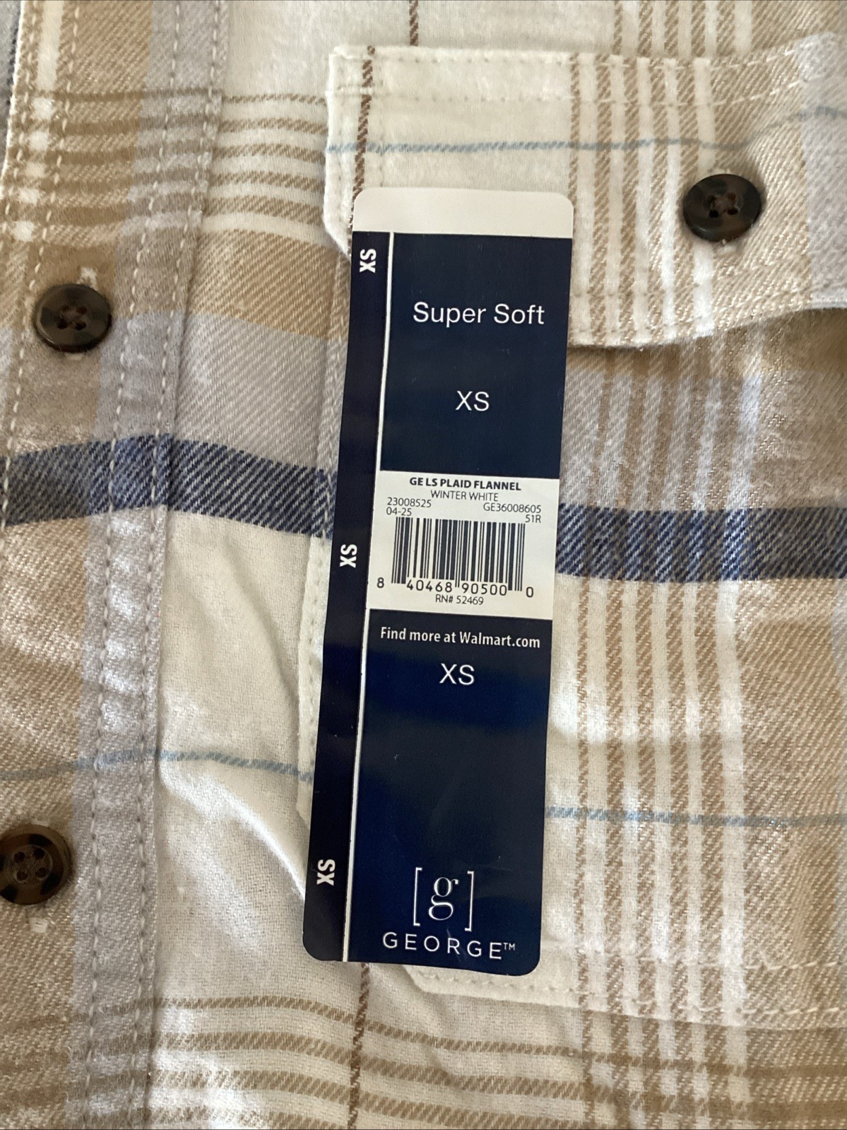 GEORGE Super Soft Winter White Plaid Long Sleeve Flannel Shirt Sz XS*