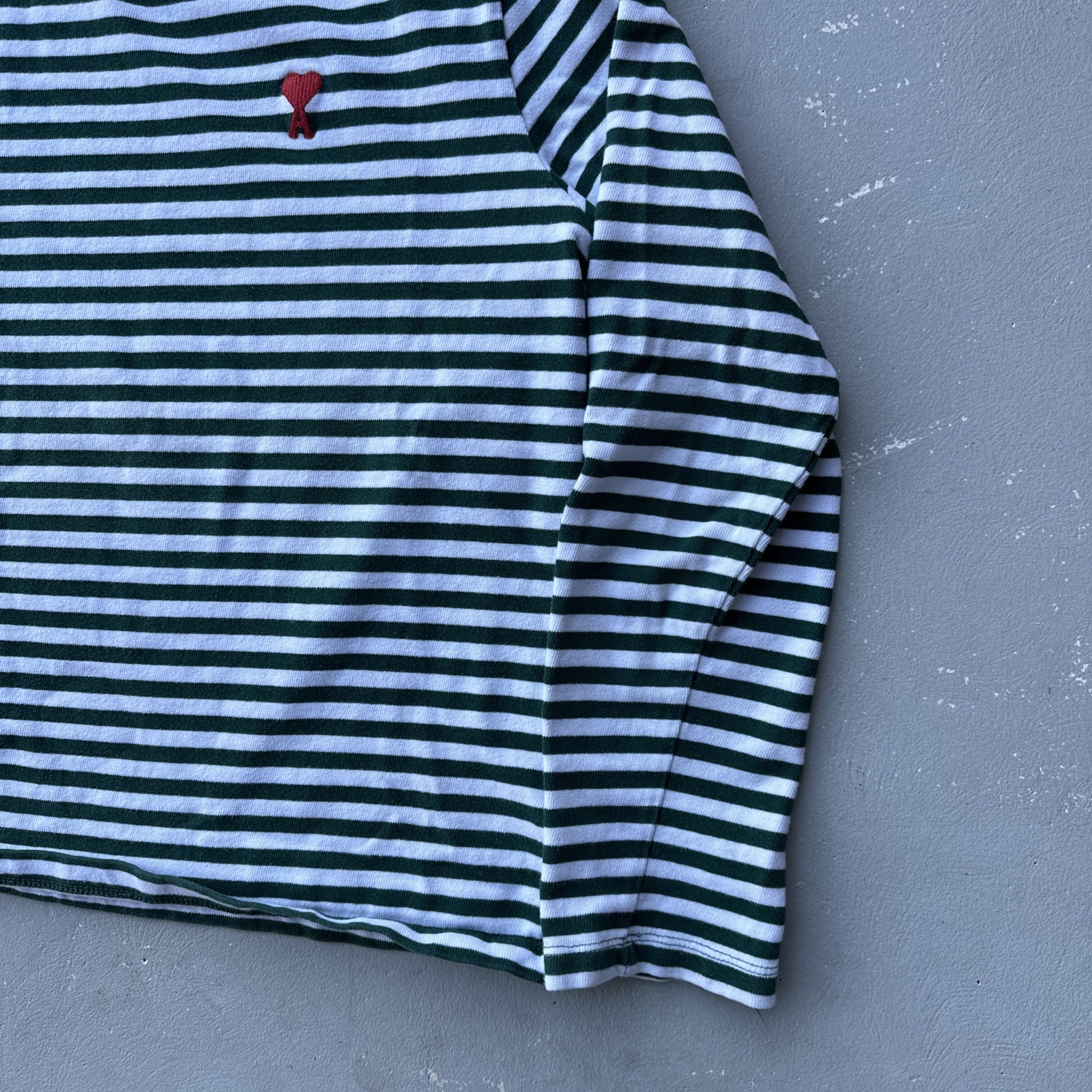 AMI Paris T-Shirt Alexandre Mattiussi Striped Heart Logo Long Sleeve Small