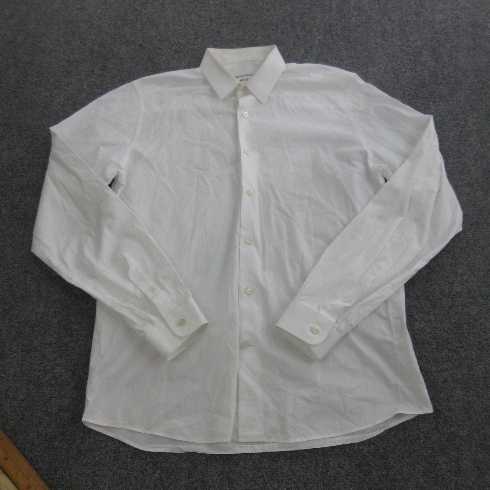 AMI Alexandre Mattiussi Shirt Mens 40 White Cotton Dress Long Sleeve Button