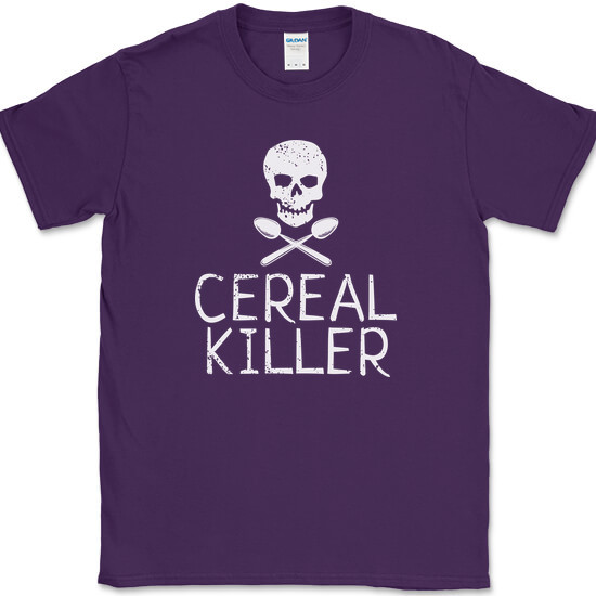 Cereal Killer T-Shirt Funny Serial Food Breakfast Humor Skull Novelty Cotton Tee