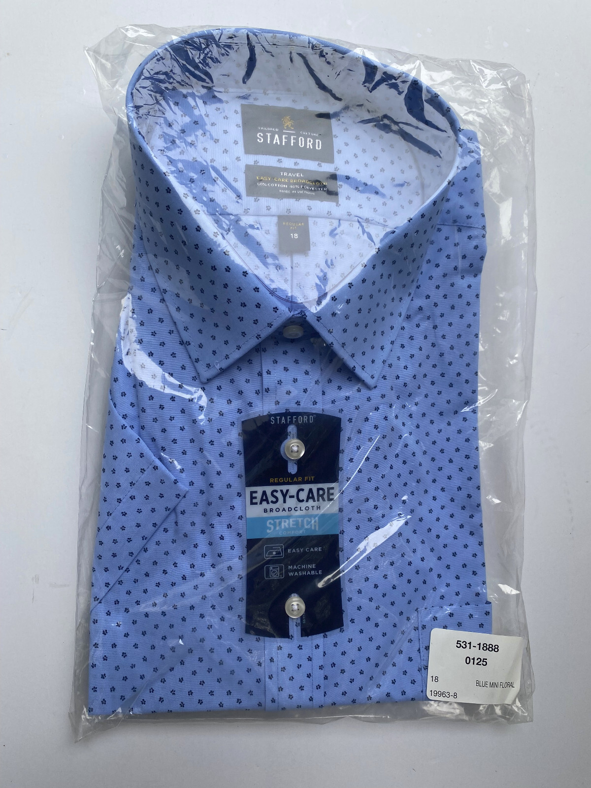 Stafford Mens Short Sleeve Easy-Care Stretch Dress Shirt Blue Mini Floral 18