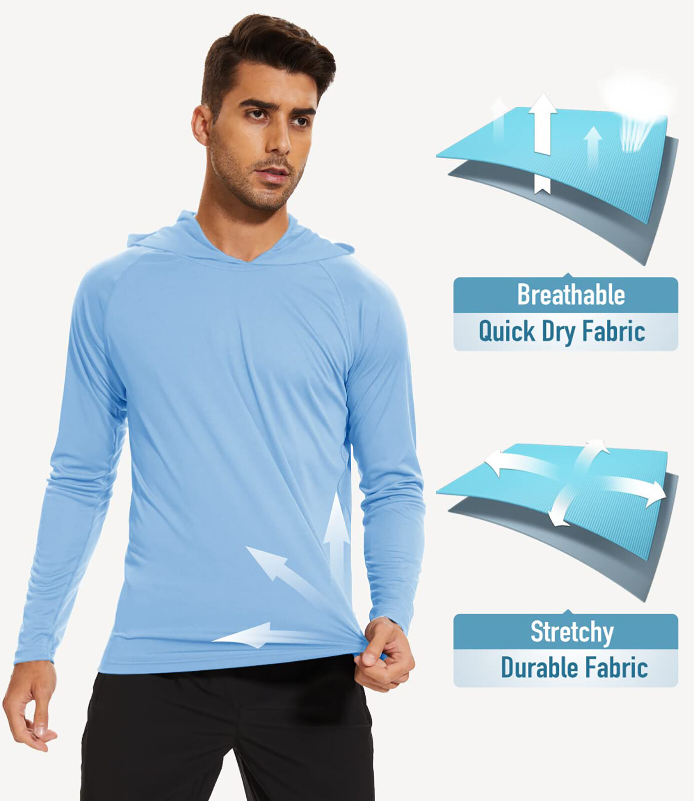 Men’s Outdoor Sun Block T-Shirt UPF 50+ Skin Protection Hiking Sport Hoodie Tops