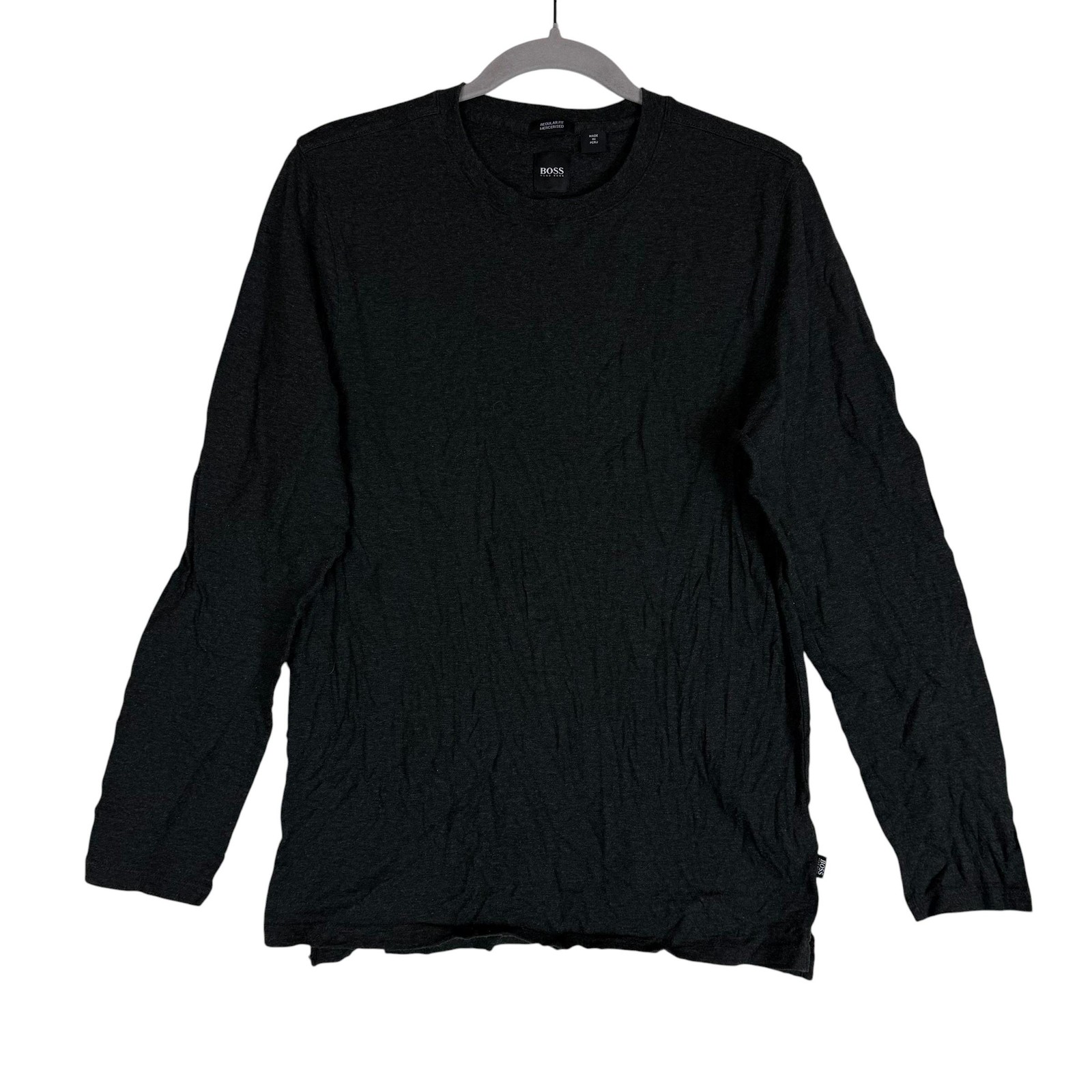 Hugo Boss Shirt Mens Medium Gray Long Sleeve Mercerised Cotton Crewneck Tee