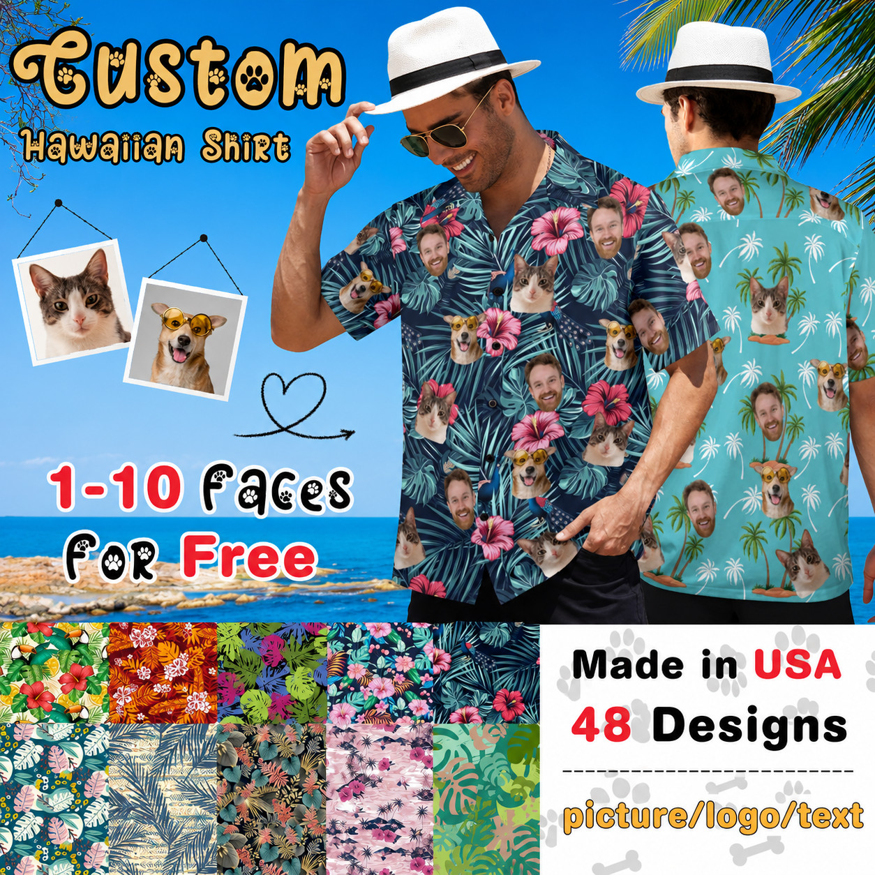 Custom Face Hawaiian Shirt, Personalized Pet & People Aloha Shirt