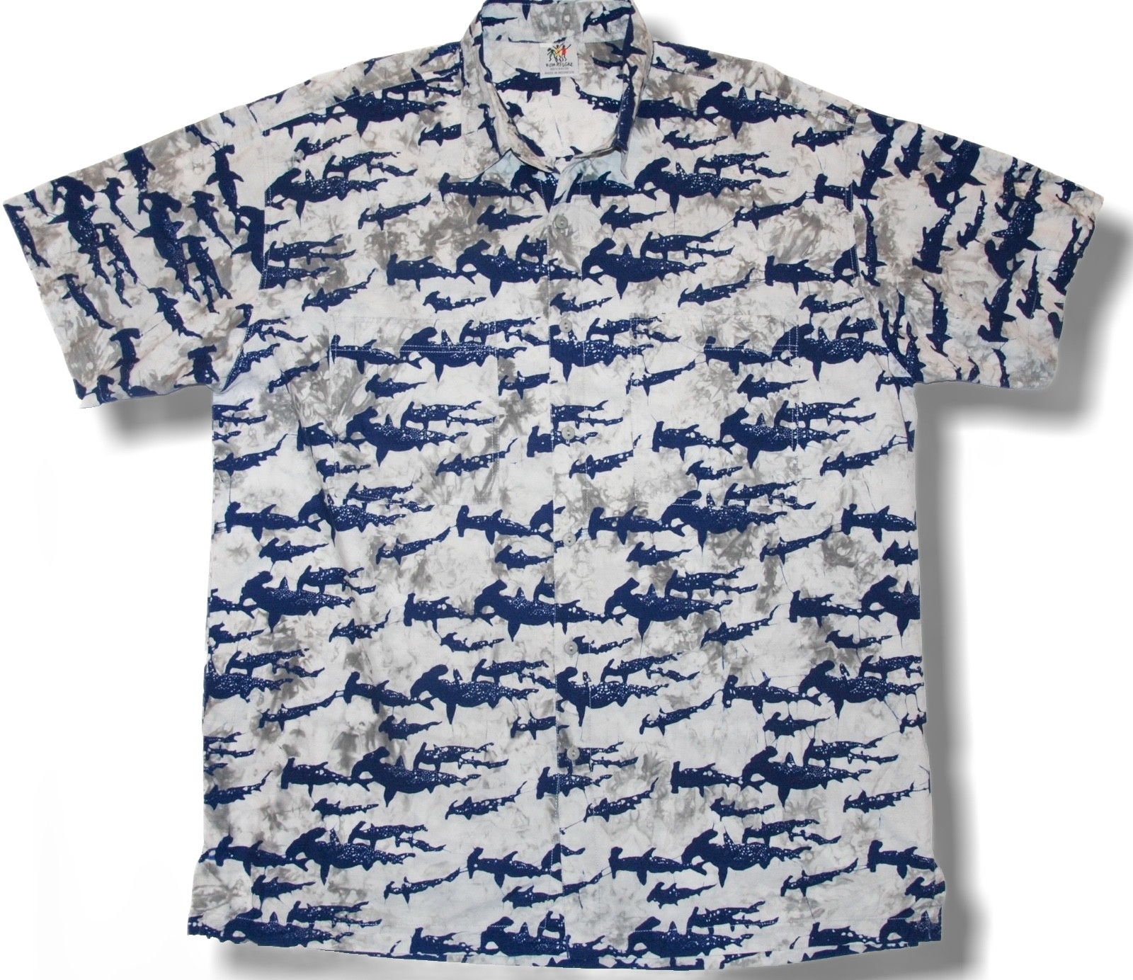 Rum Reggae Men’s 1X Hammerhead Sharks Hawaiian Shirt Batik 100% Cotton