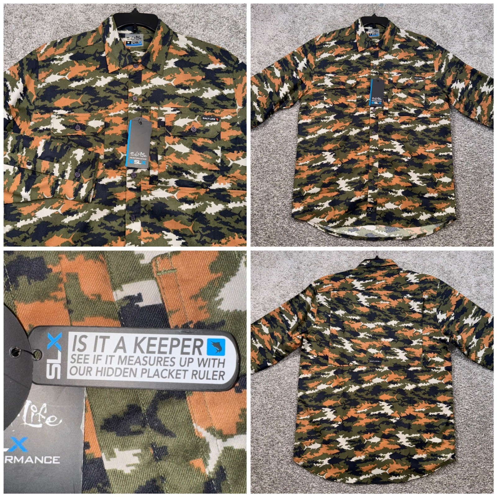Salt Life Mens Camo Digital Print Long Sleeve Button Up Flannel Shirt Medium NEW