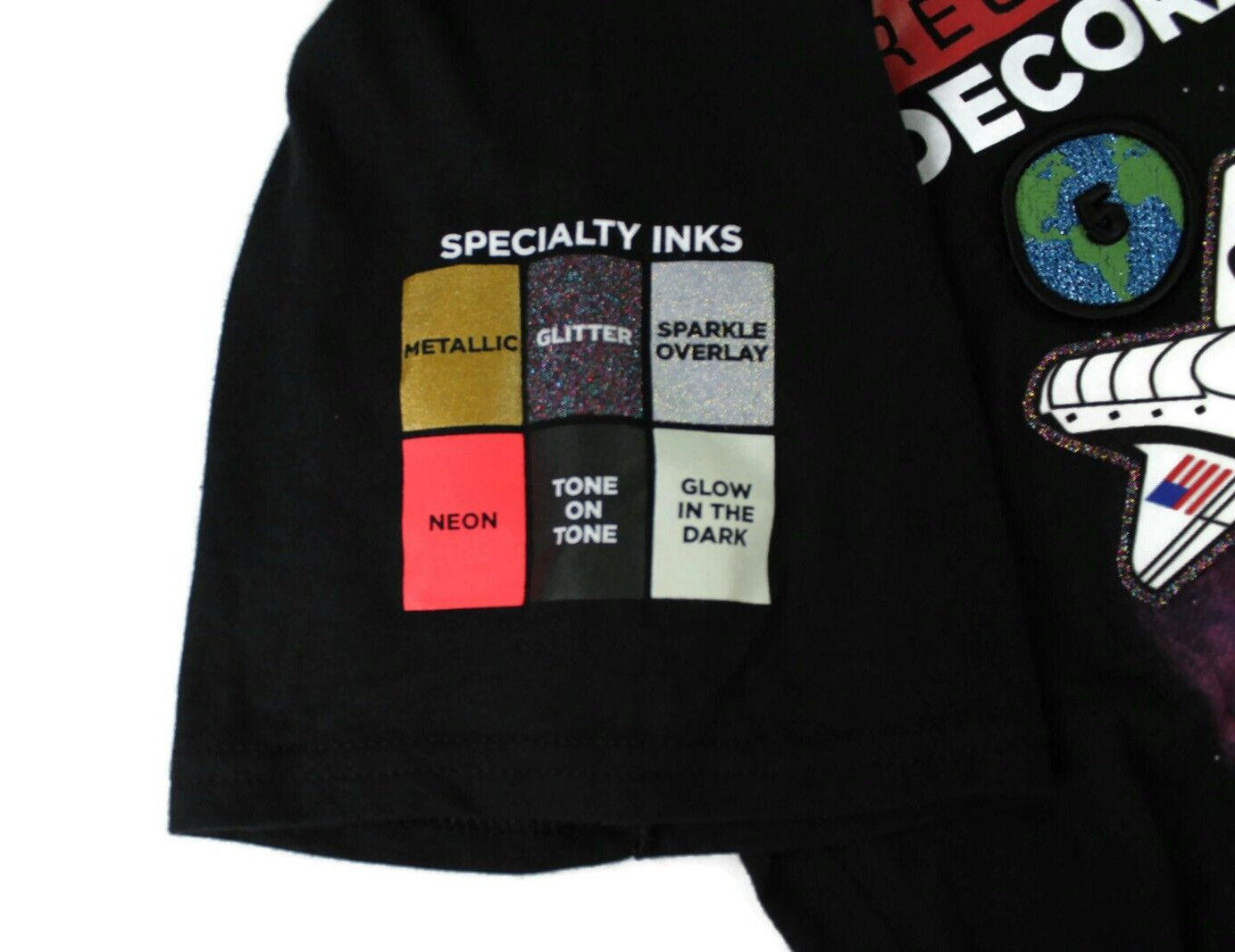 Private Label Space Shuttle Raised Emblems Short Sleeve Black T-Shirt Men’s Sz L