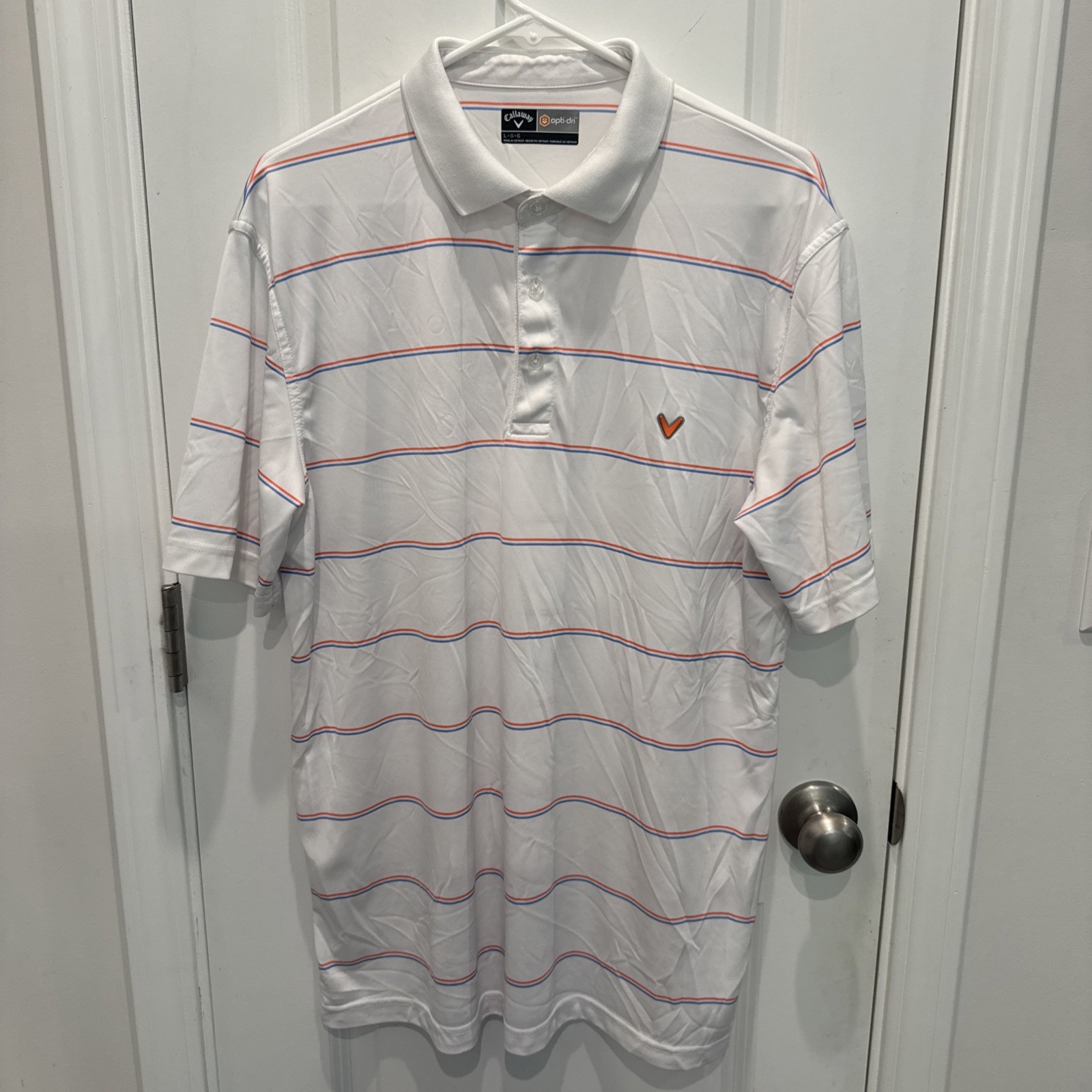 Men’s Callaway Opti-Dri White Striped Golf Polo Size Large