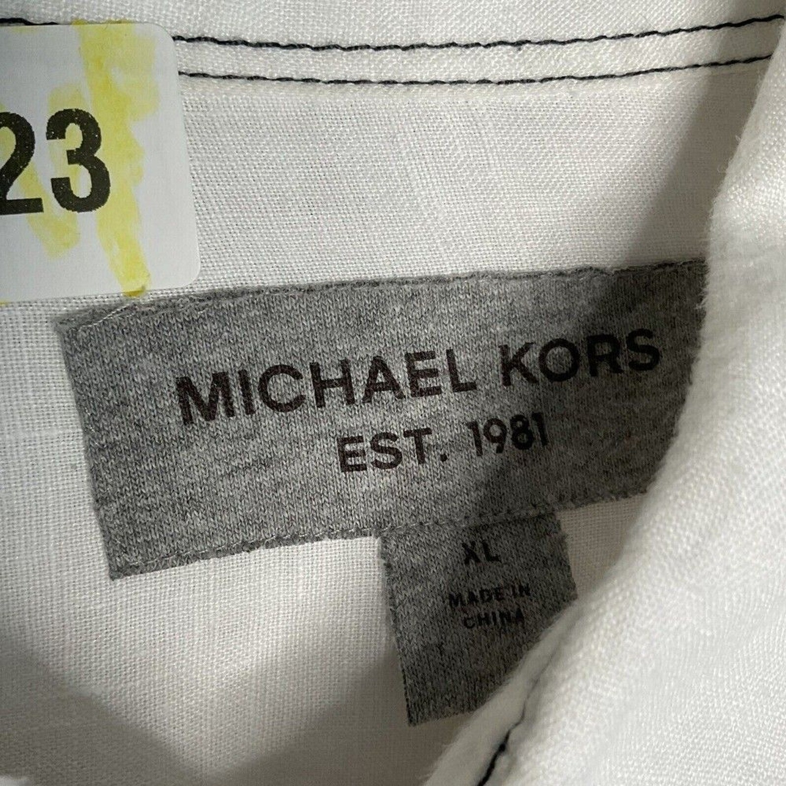 Michael Kors White Long Slv ButtonUp Shirt Men XL China 100% Linen Machine Wash