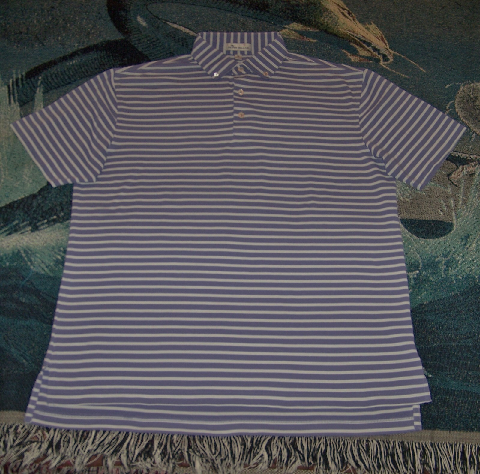 PETER MILLAR SUMMER COMFORT Polyester Spandex Golf Polo Shirt Purple & Gray Sz M