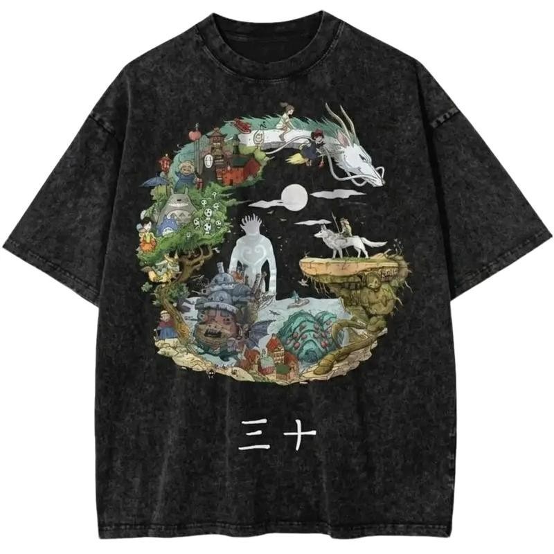 Men’s Stylish Studio Ghibli Anime Vintage Graphic Tshirt – Menswear Cotton Round