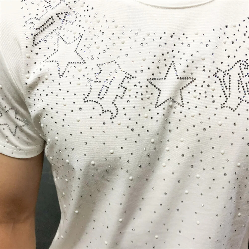 Fashion Star Rhinestone Diamond Summer Short Sleeve Luxury Men Trend T-Shirt
