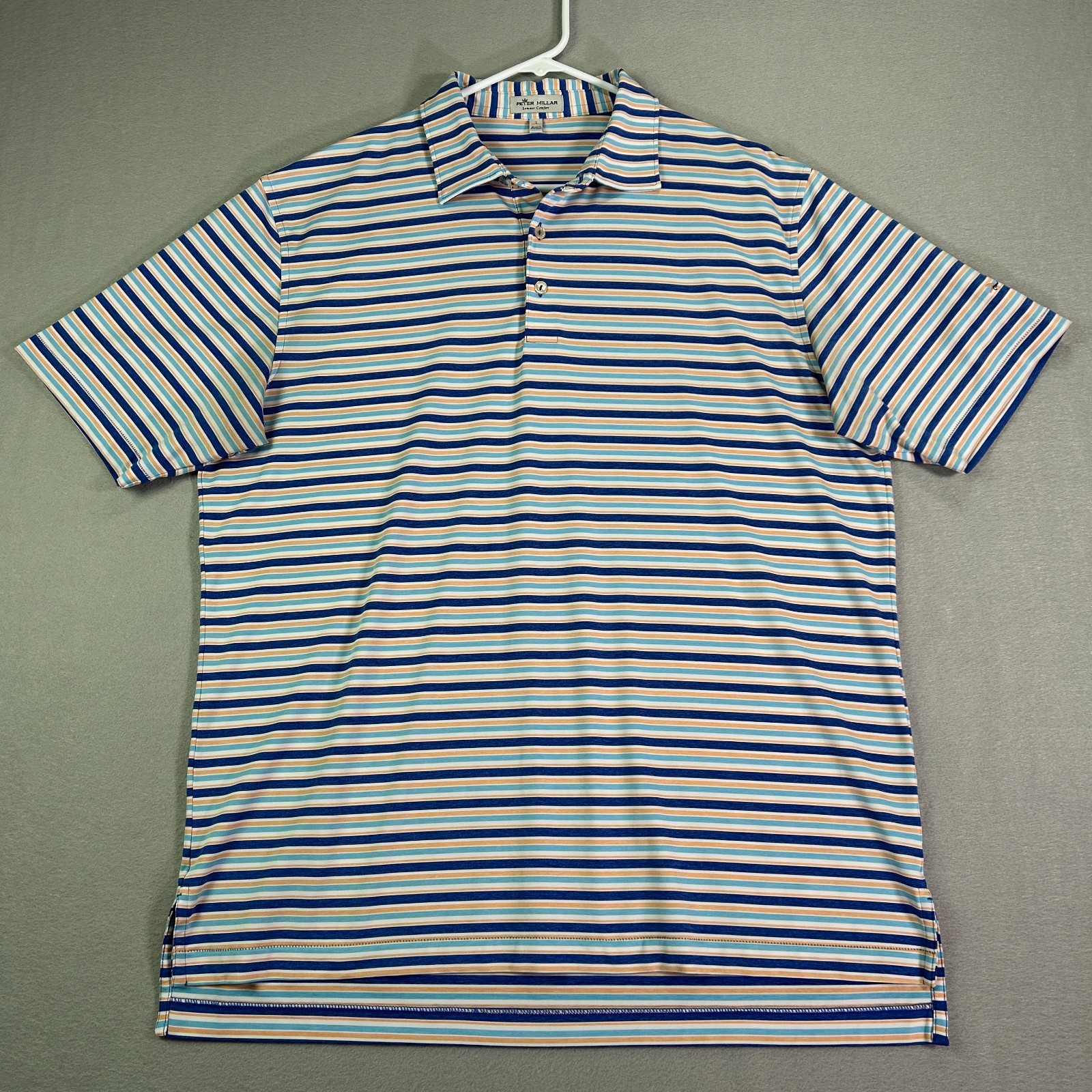 Peter Millar Men’s Shirt Large L Summer Comfort Golf Polo Striped Fly Fishing
