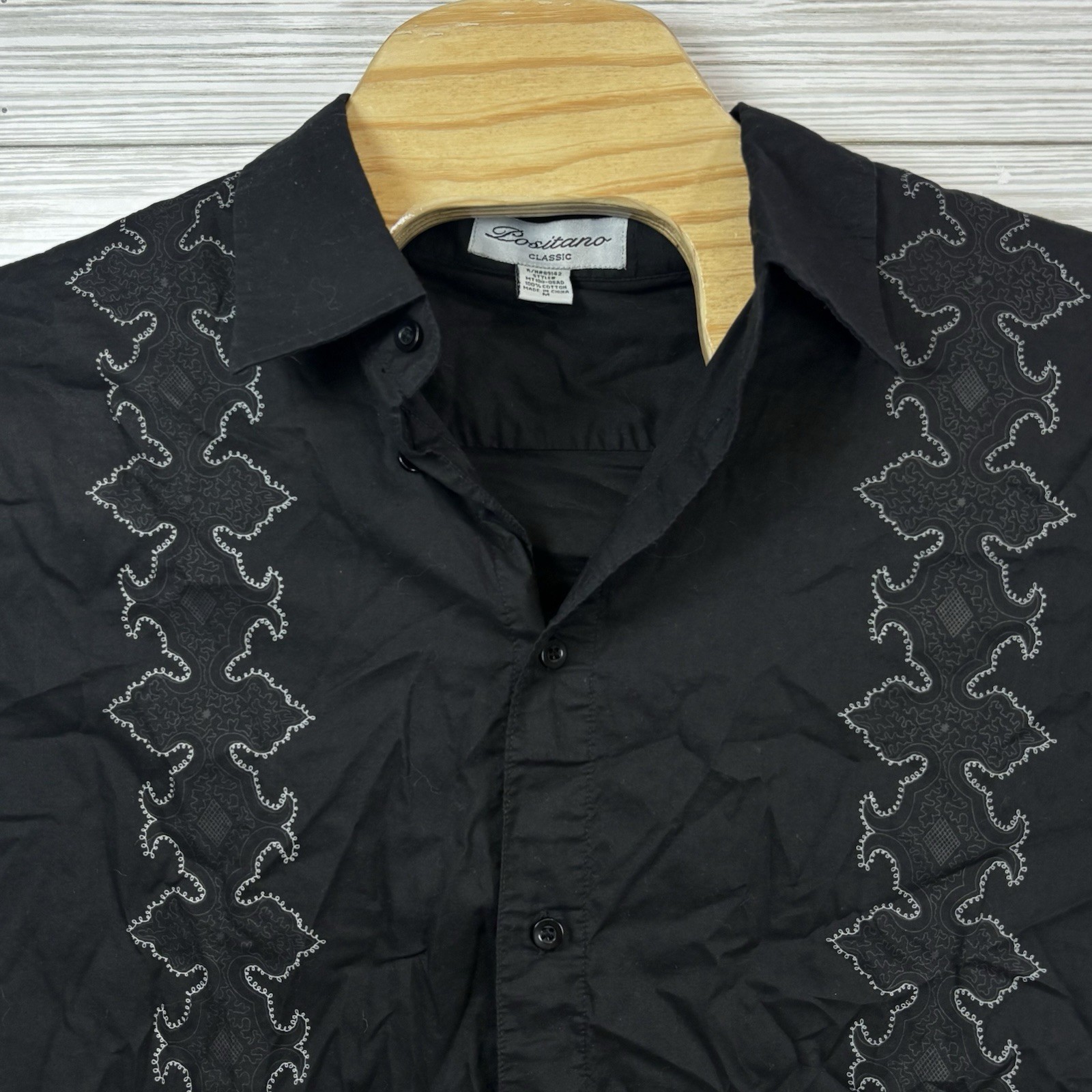 Positano Classic Men’s Medium Black Western Embroidered Button Up Sz Med