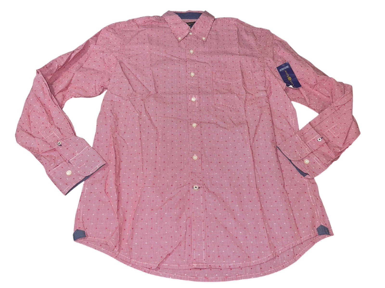 Club Room Men’s Medium Dobby Check Long-Sleeve Shirt Retail $49.50 100% Cotton