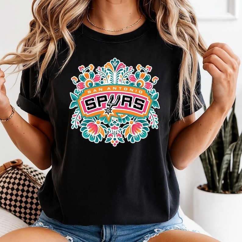 San Antonio Spurs Floral Shirt, Fiesta Style Basketball Tee, Vintage Boho Spurs