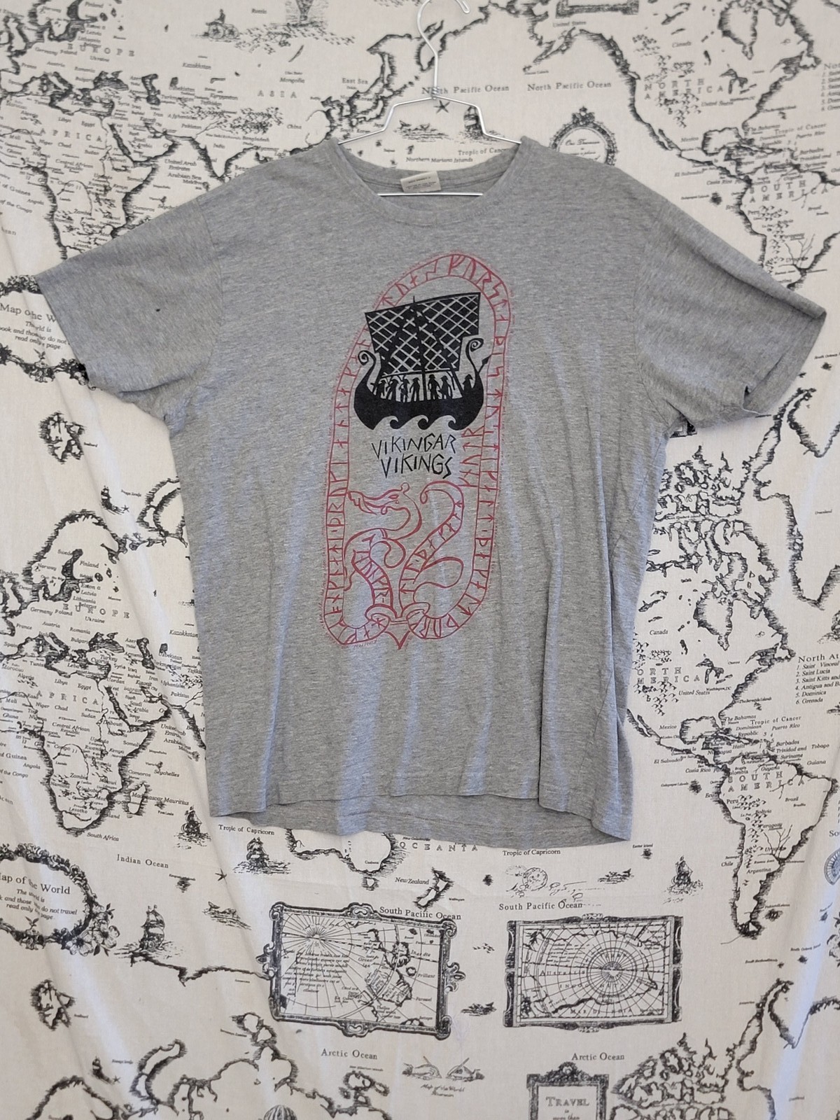Printer Active Wear Viking Ship Graphic T-Shirt Men’s XL Grey Short Sleeve