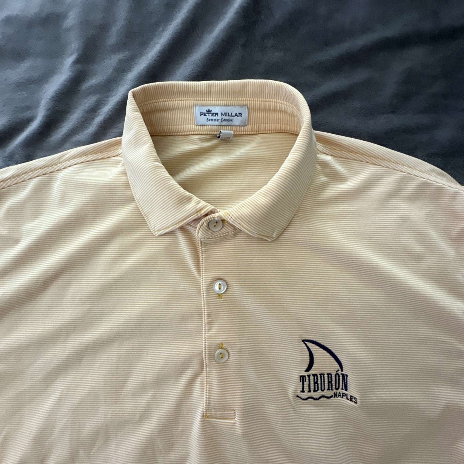 Peter Millar Summer Comfort Polo Mens Medium Orange Stripe Golf Tiburon Naples