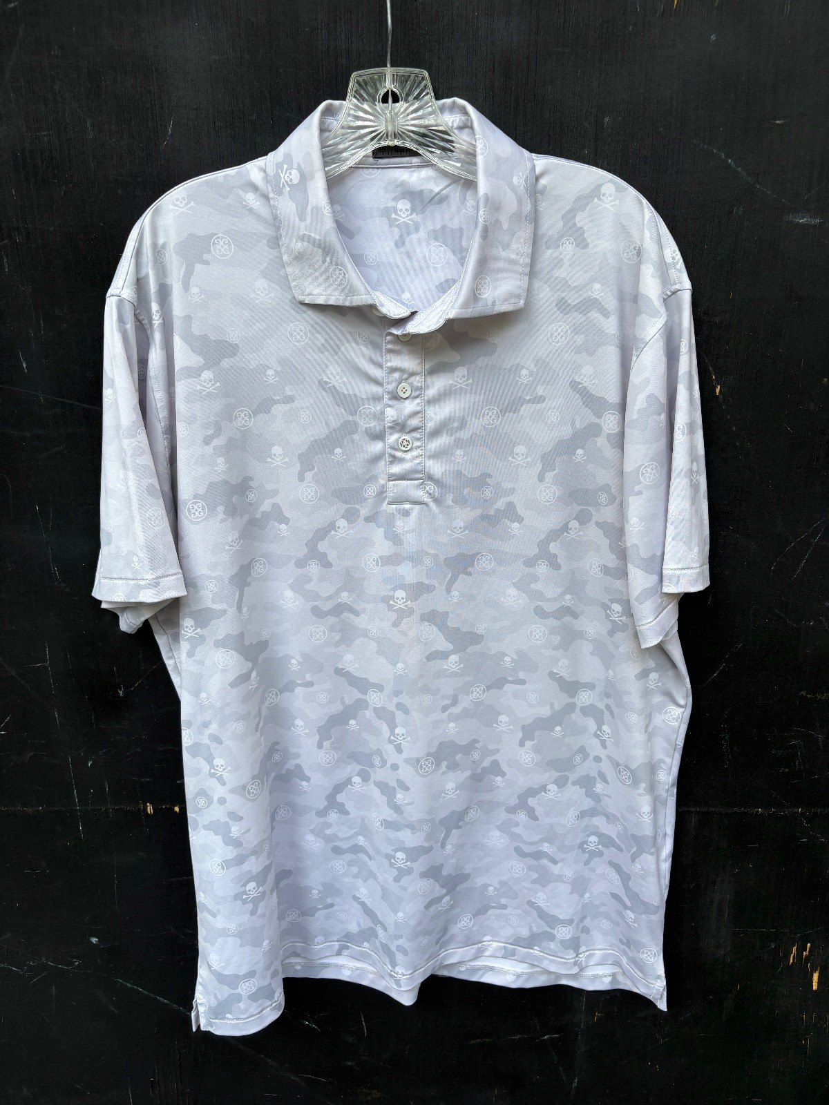 G/Fore Polo Shirt Men’s Large Gray Camo with Skull Golf Polyester / Spandex