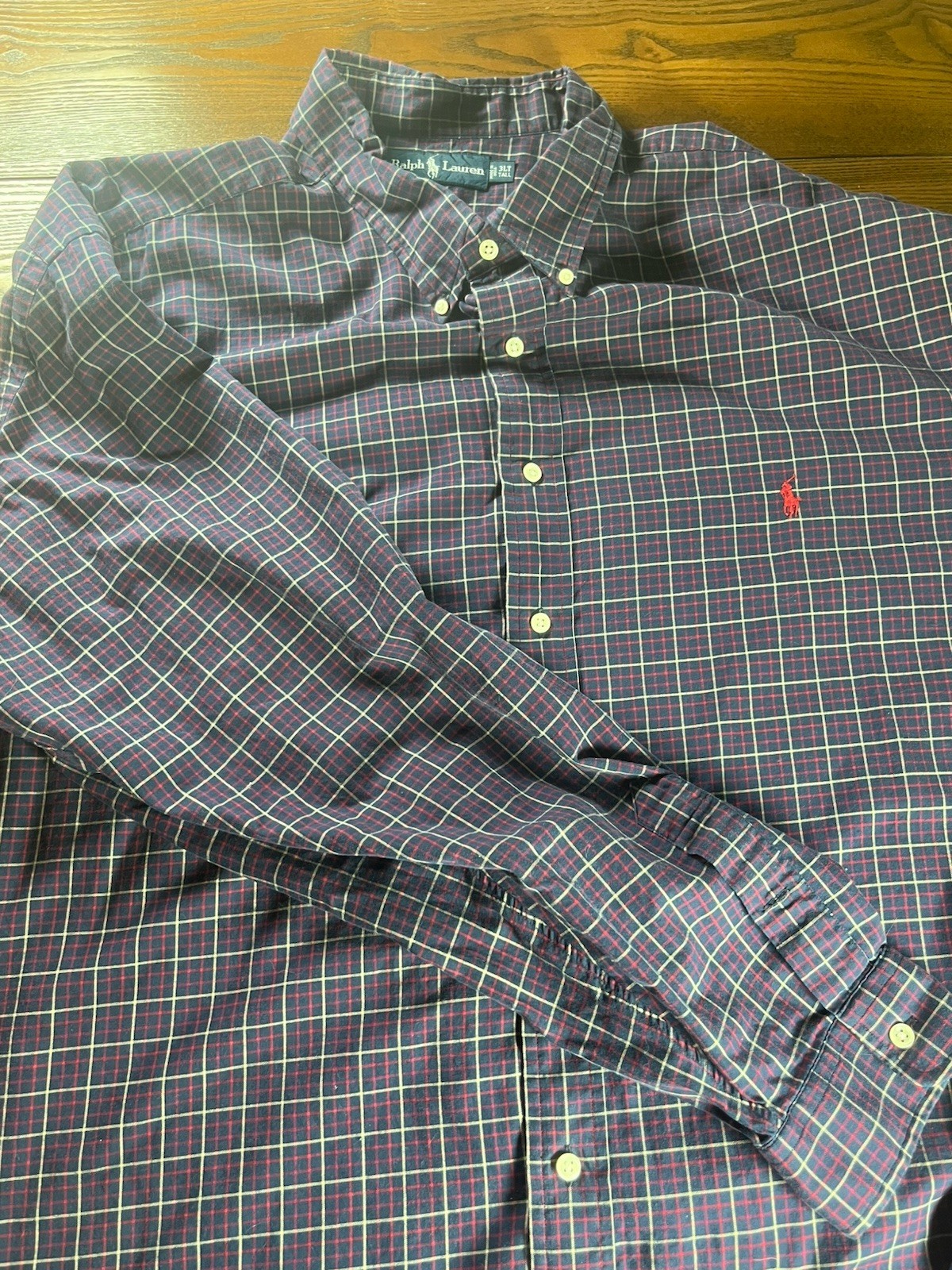 Men’s Ralph Lauren Long Sleeve Button Down Dress Shirt 3LT 3XLT Red White Blue