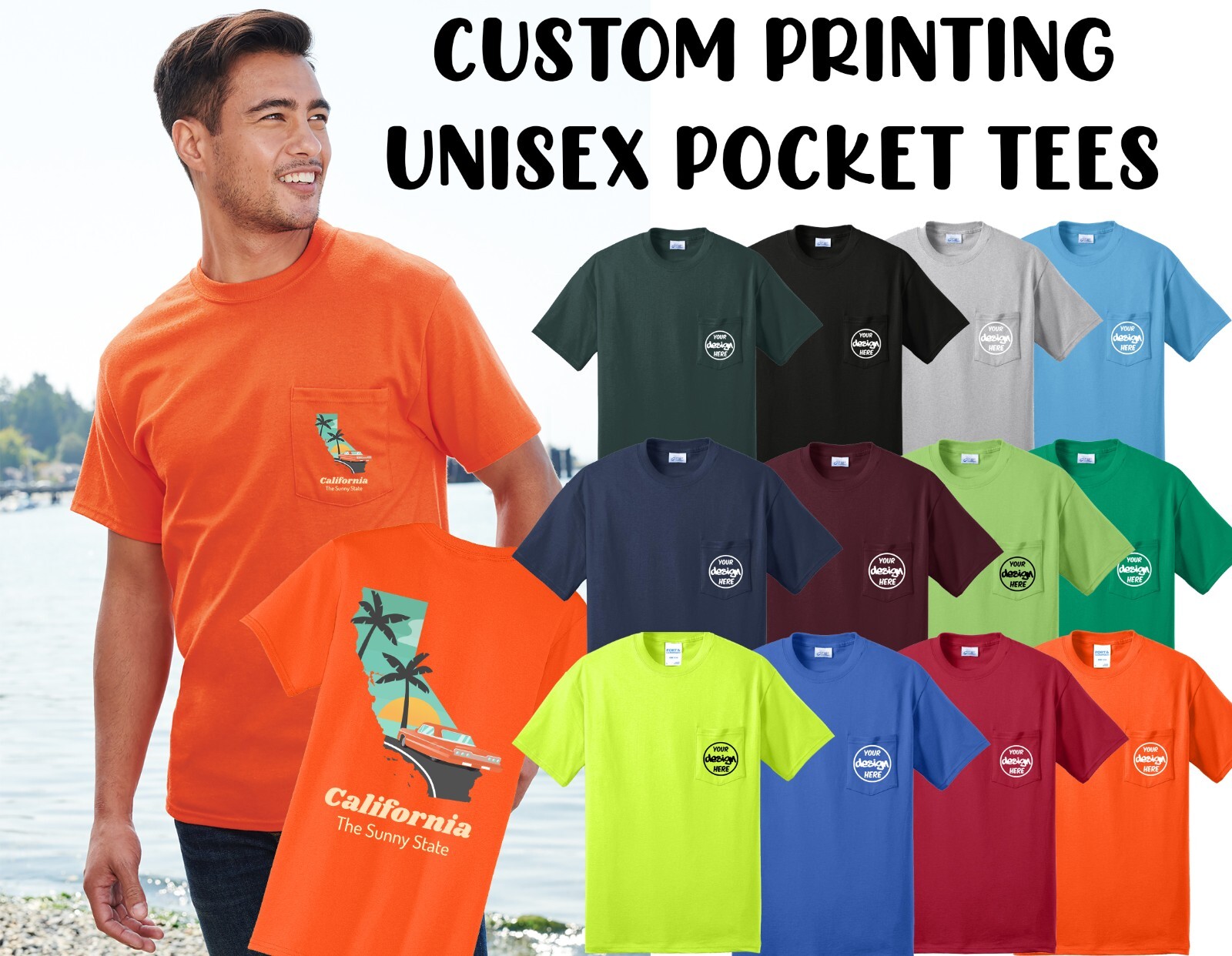Ink Stitch Design Your Own Custom Printed Logo Photo Texts Unisex Pocket Tees