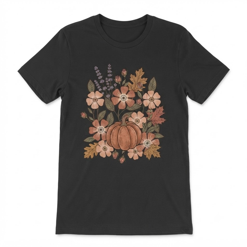 Boho Flower T-Shirt, Autumn Shirt, Floral Pumpkin Shirt