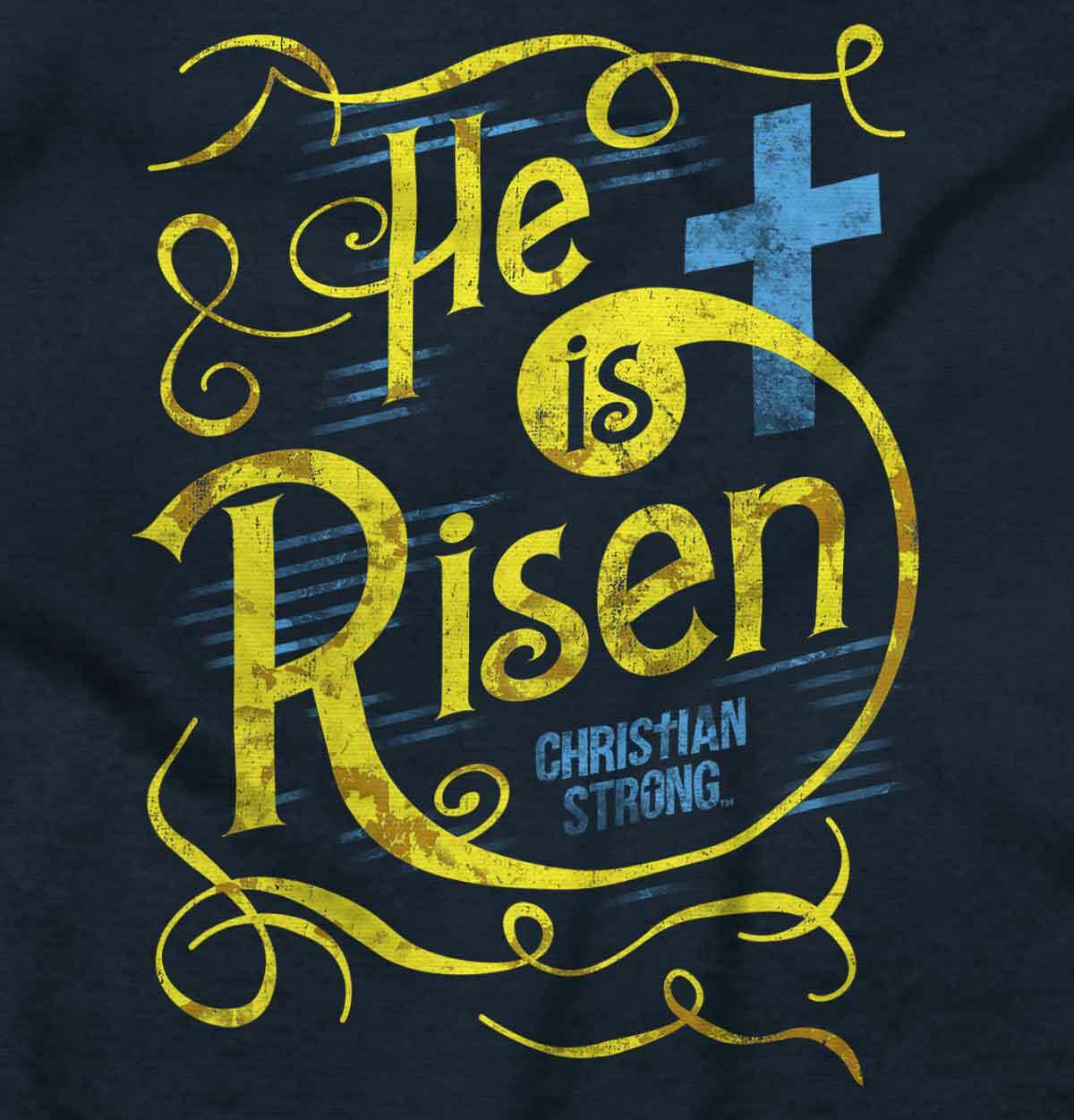 Christian Strong Faith He Is Risen Cross Womens Graphic Crewneck T Shirt Tee
