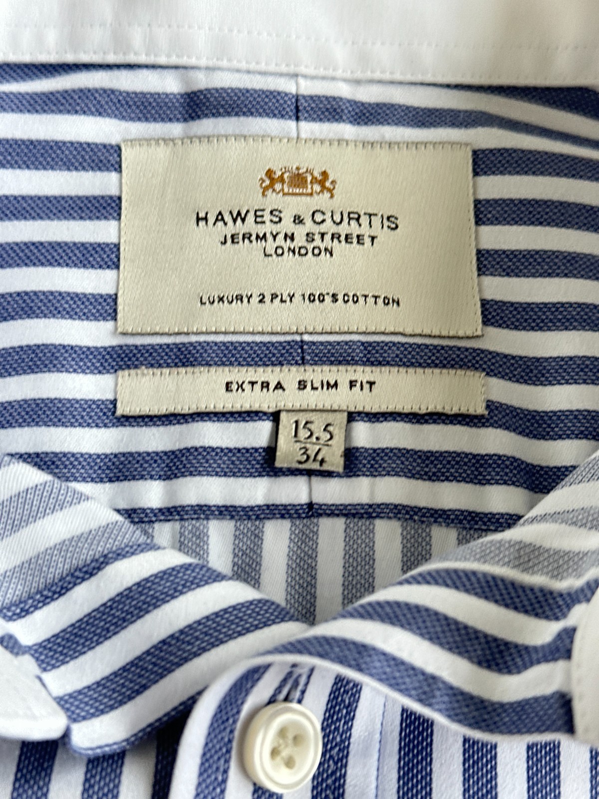 Hawes & Curtis Men Shirt 15.5 34 Extra Slim Fit Blue Striped Winchester Cuff